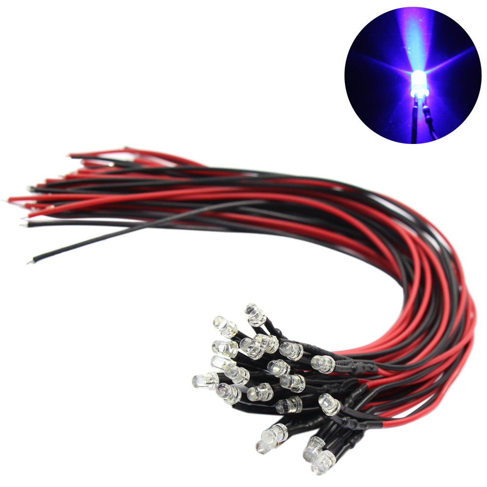 L123 20pcs Pre-wired 3mm LED Lamp Light 30cm Clear Wire