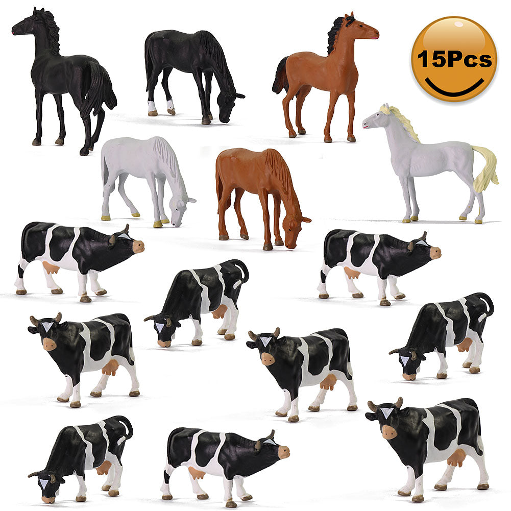 AN4303 15pcs O Scale 1:43 Horses Cows Farm Animals PVC
