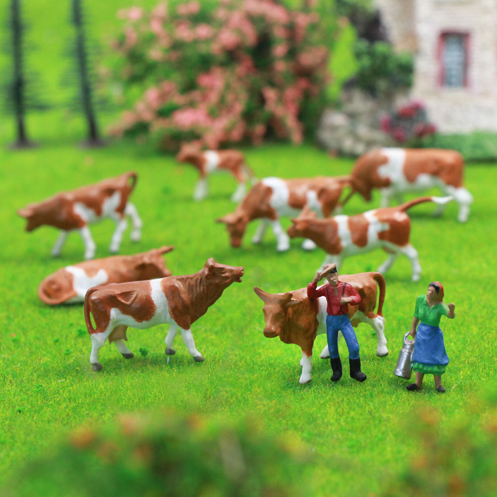 AN8705 36pcs HO Scale 1:87 Brown Cows and Shepherd