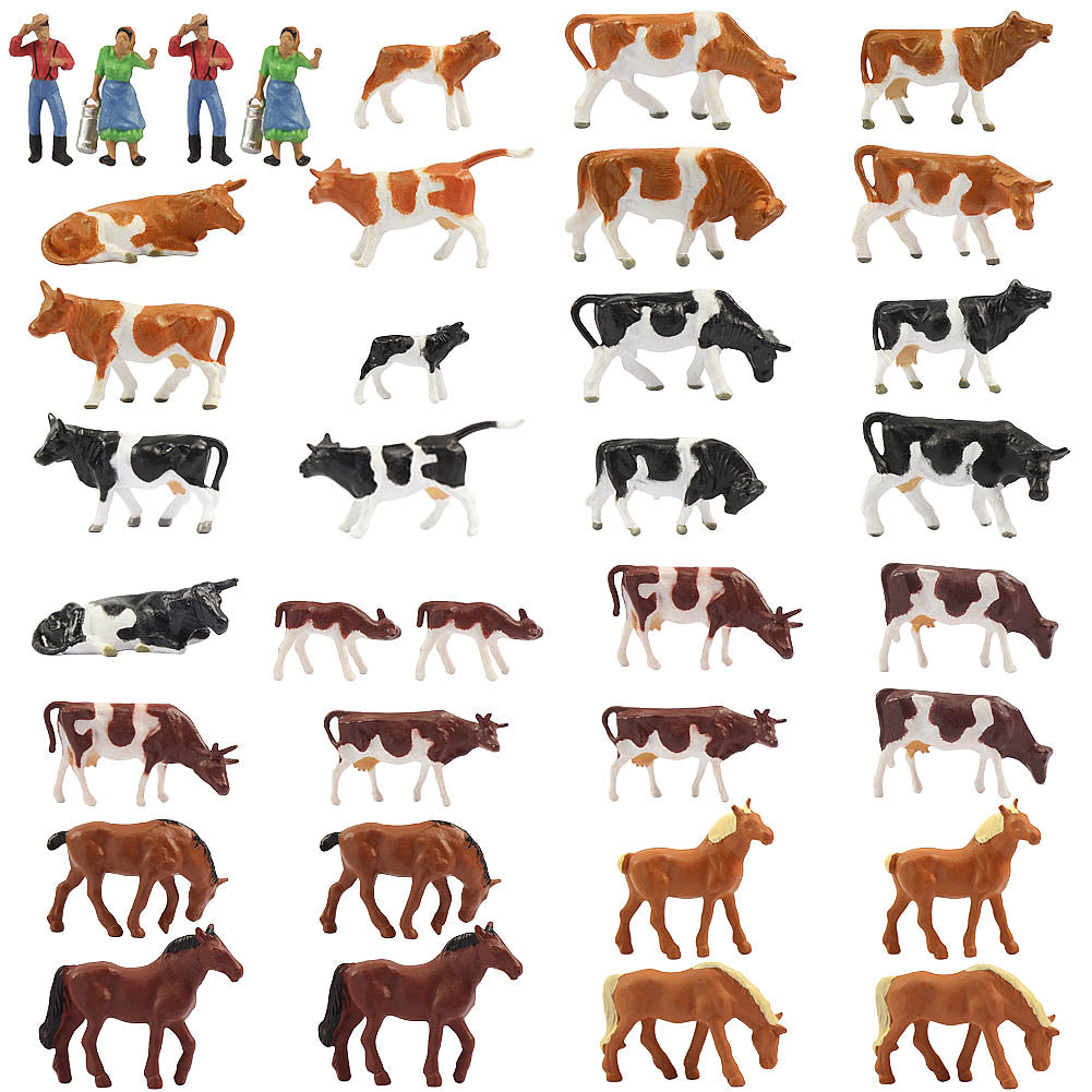 AN8707 36pcs HO Scale 1:87 Well Painted Cows Horses Farm Animals