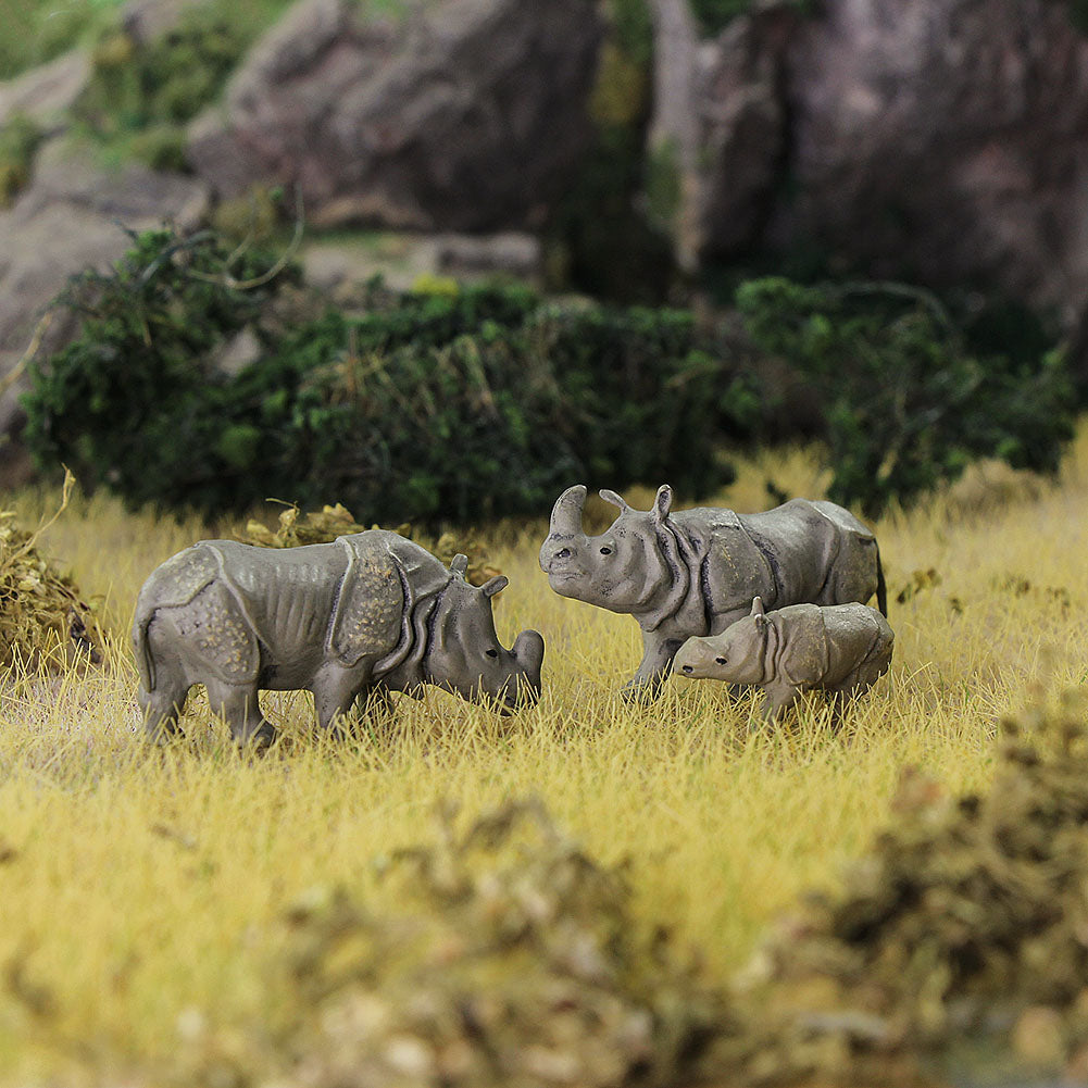 AN8711 12pcs HO Scale 1:87 Painted Rhino Wild Animals PVC