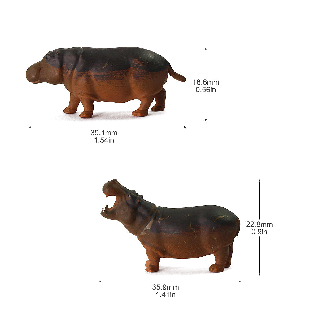 AN8713 12pcs HO Scale 1:87 Hippo Painted Wild Animals PVC