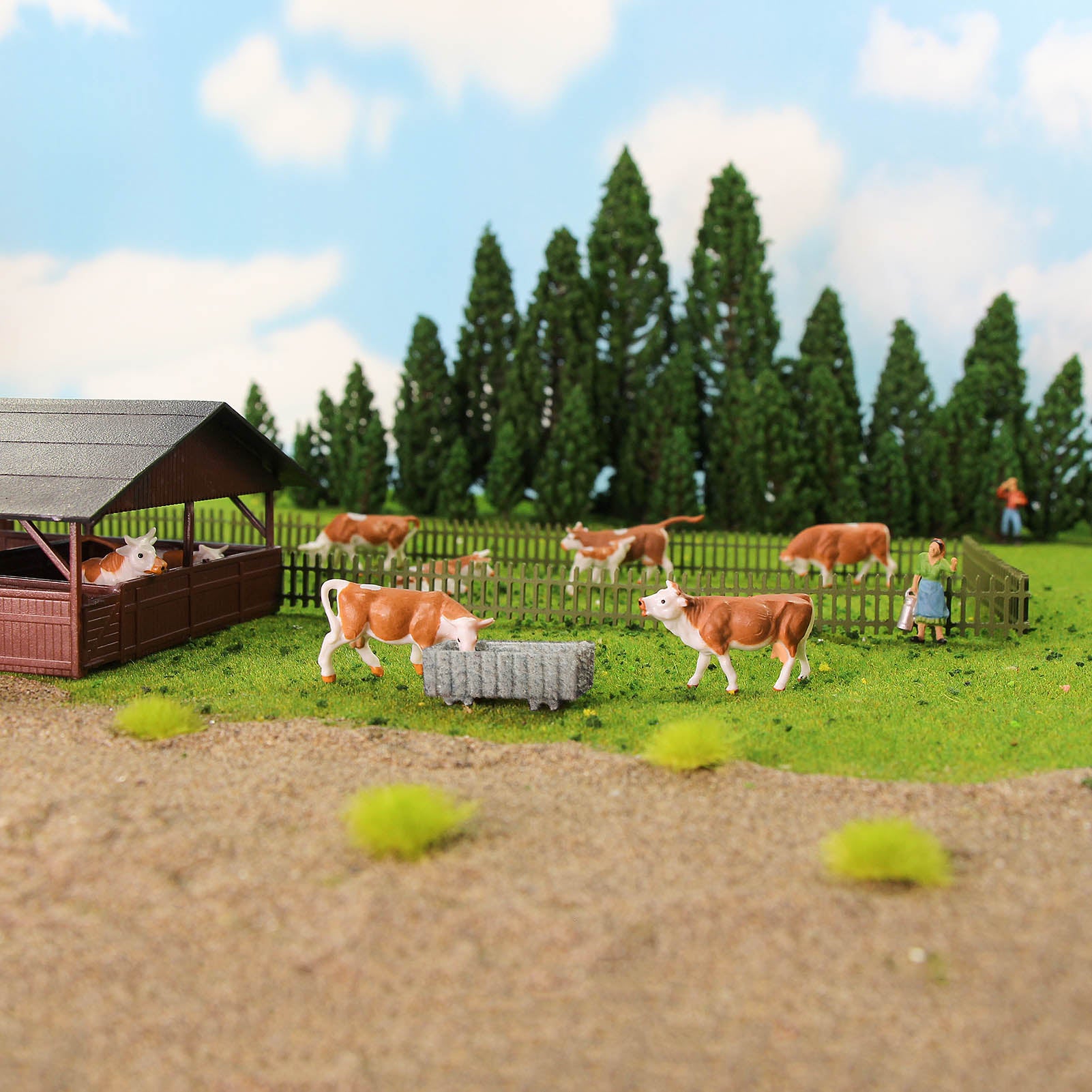 AN8719 36pcs HO Scale 1:87 Painted Brown Cows Cattle Shepherd
