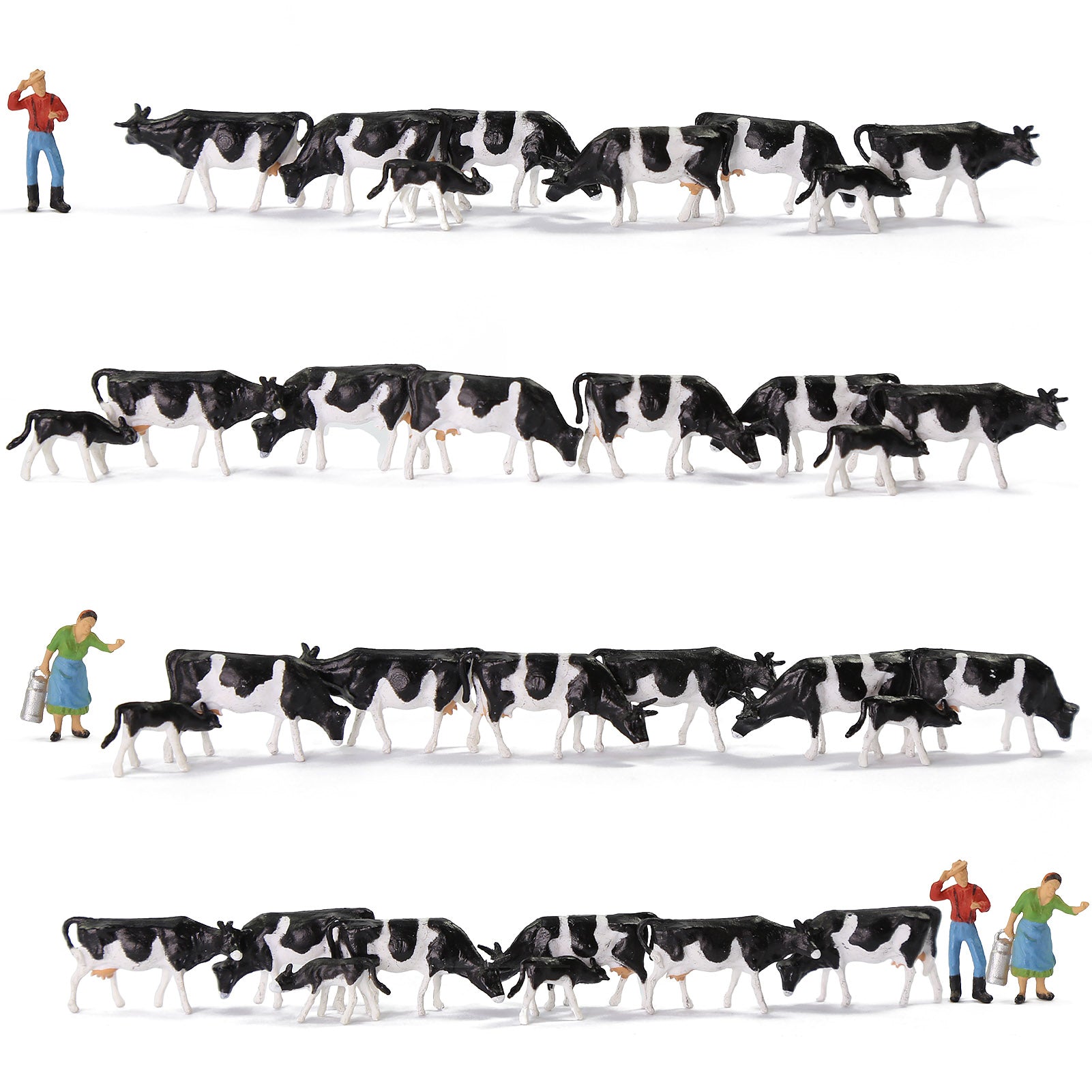 AN8720 36pcs HO Scale 1:87 Painted Herder Farm Animals Black White Cows