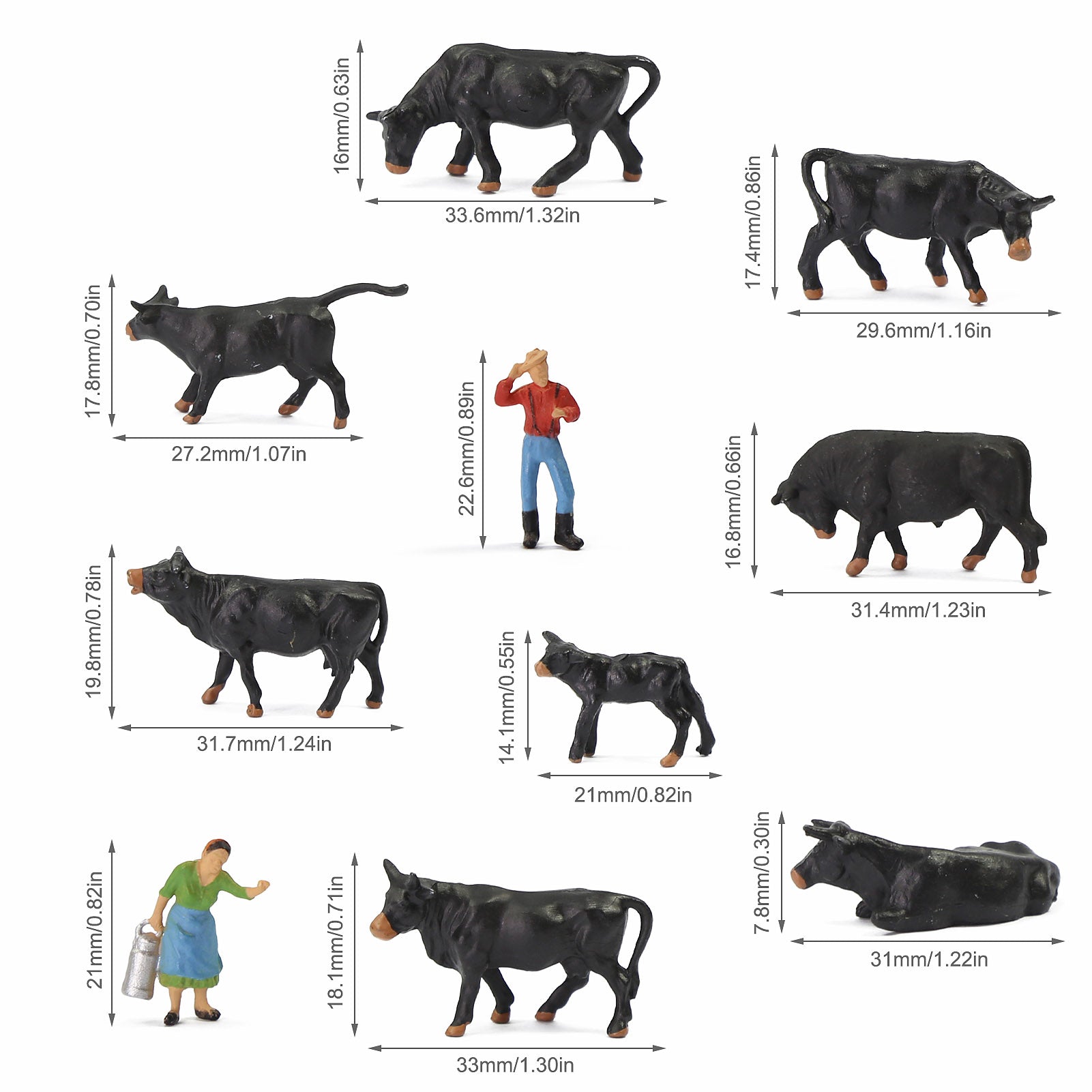 AN8722 36pcs HO Scale 1:87 Painted Black Cows Cattle Shepherd