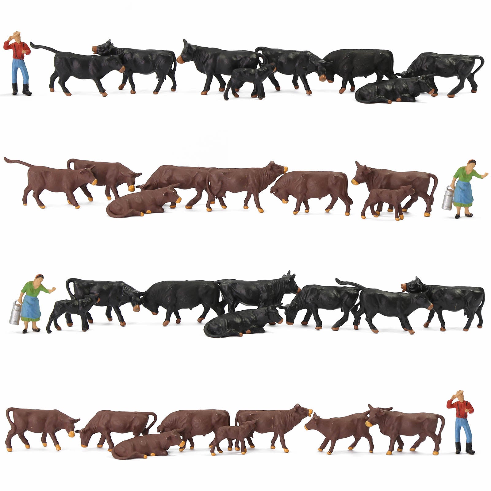 AN8723 36pcs HO Scale 1:87 Brown Black Cows Cattle Shepherd