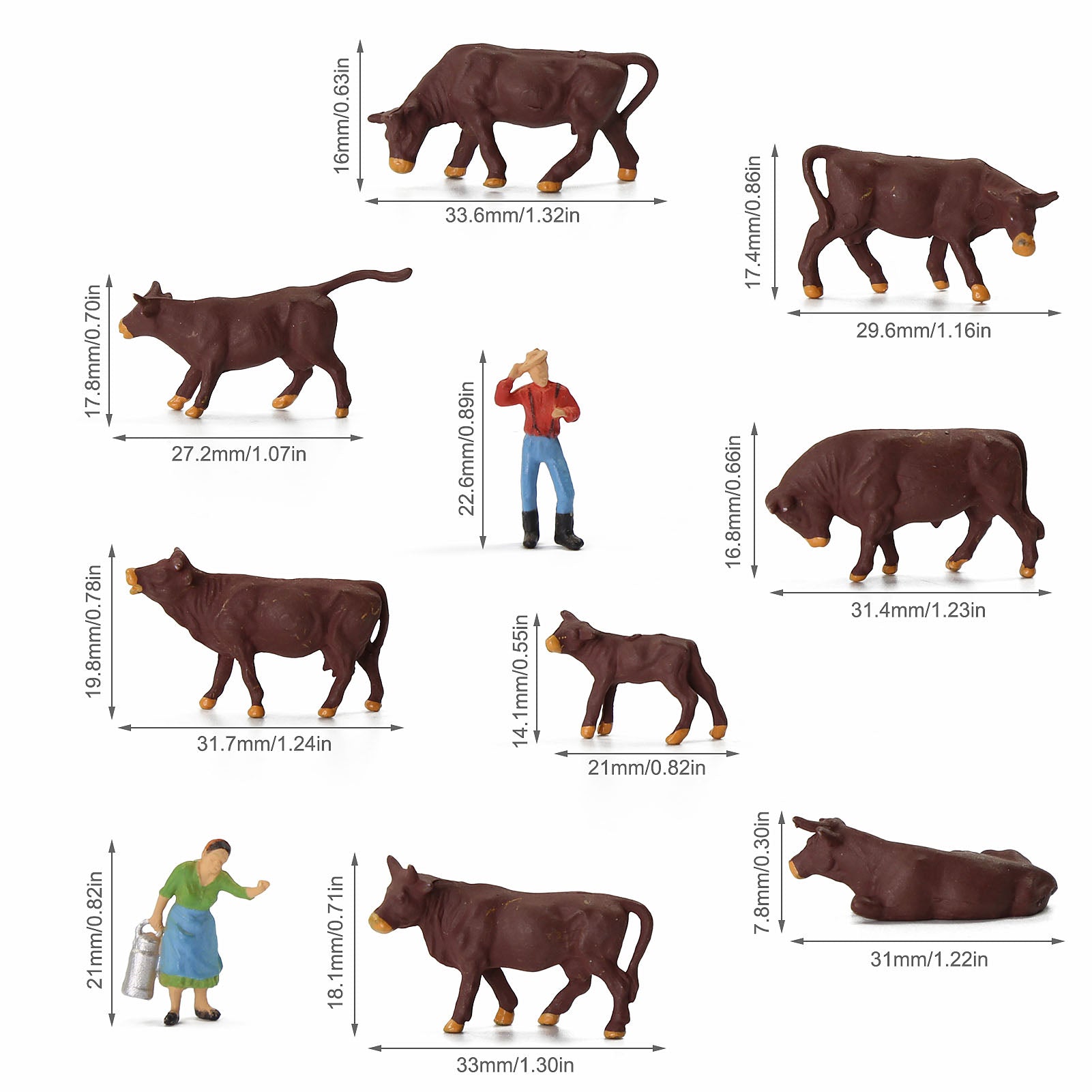 AN8723 36pcs HO Scale 1:87 Brown Black Cows Cattle Shepherd