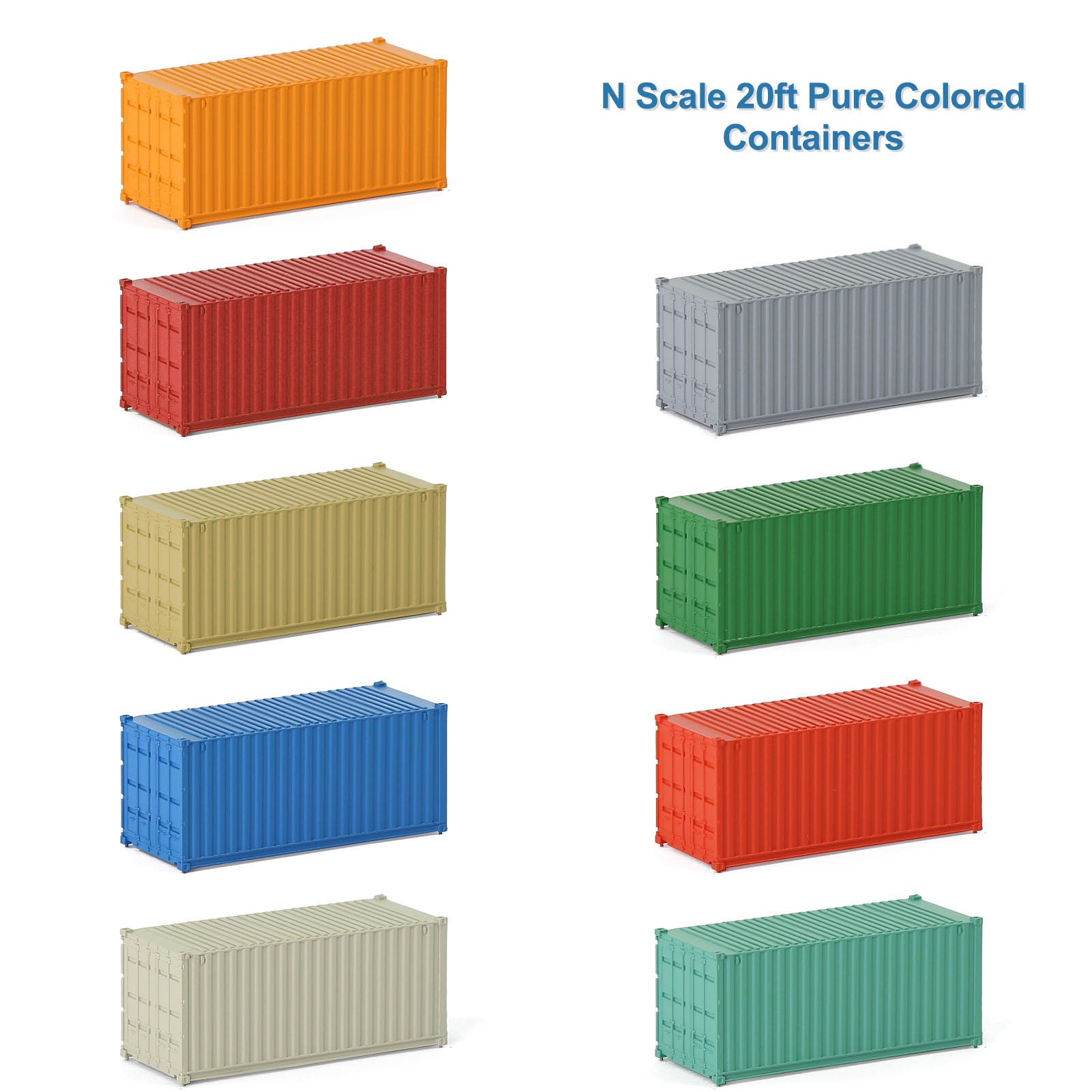 C15007 9pcs N Scale 1:160 20ft Pure Color Shipping Container