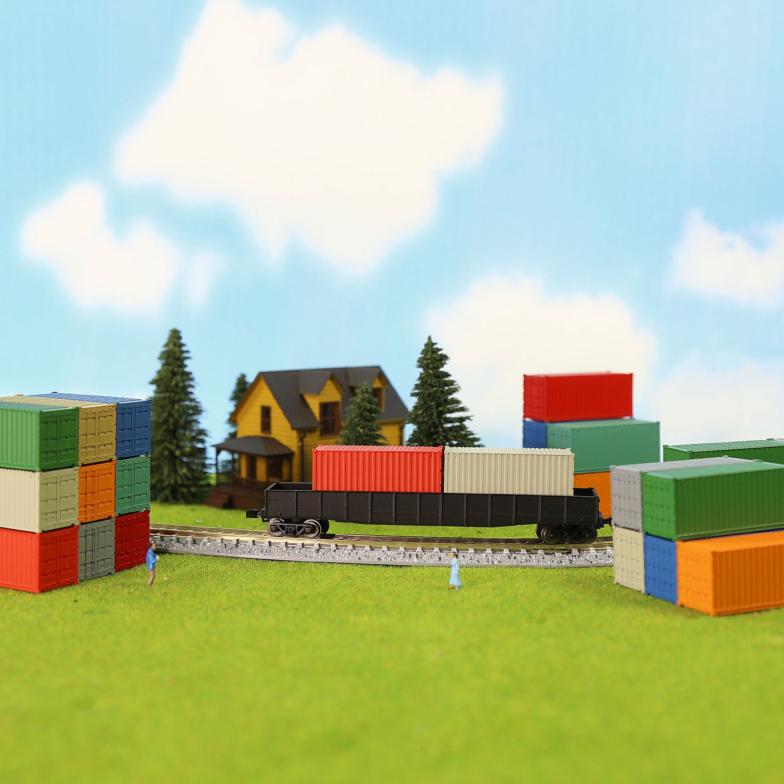 C15007 9pcs N Scale 1:160 20ft Pure Color Shipping Container