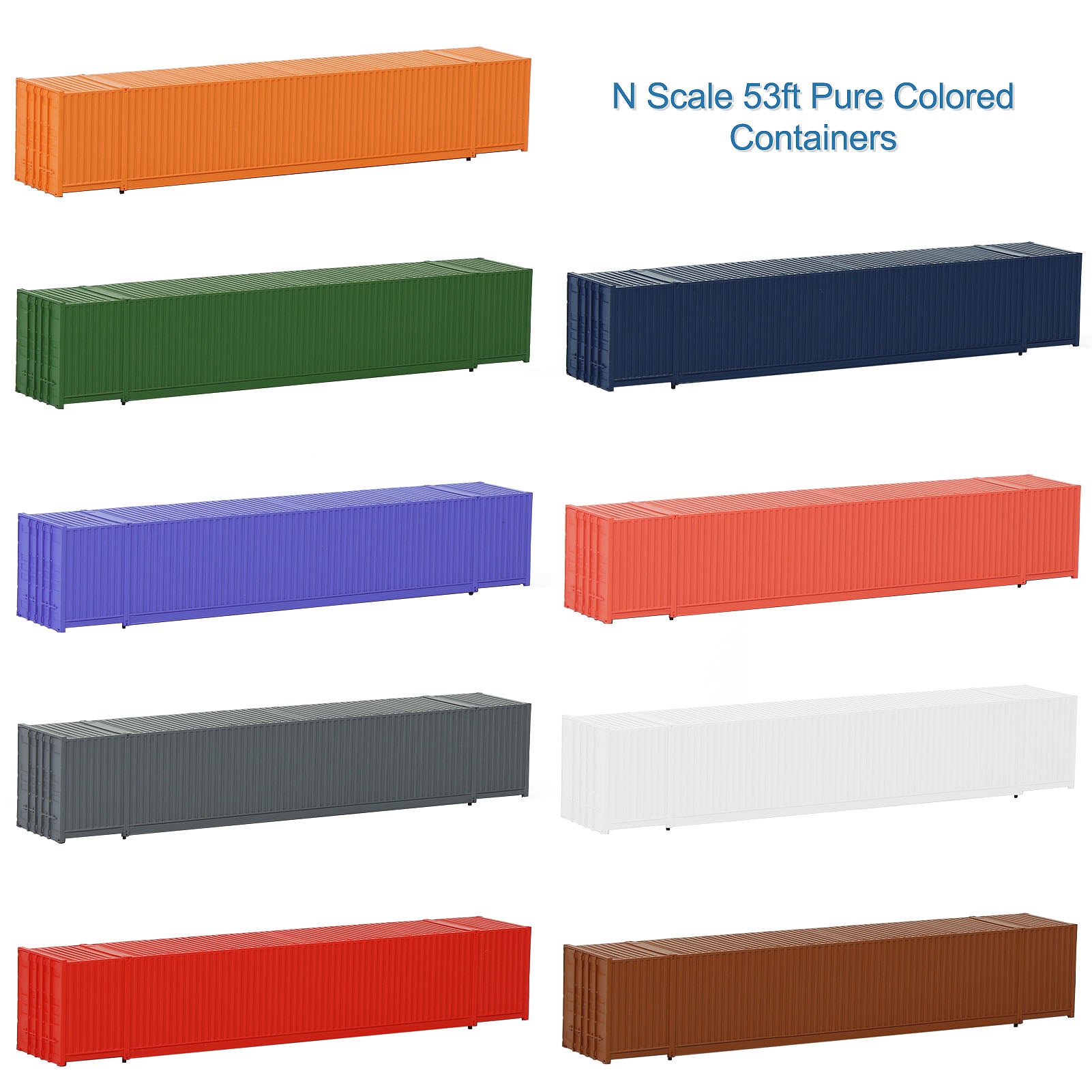 C15009 9pcs N Scale 1:160 53ft Pure Color Shipping Container