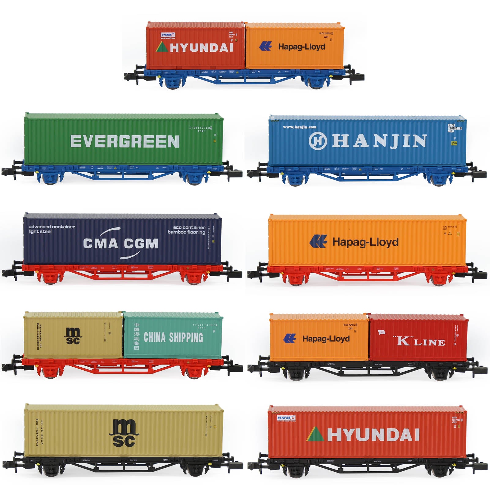 C15061M One Set N Scale 1:150 Flat Car with 20ft 40ft Containers