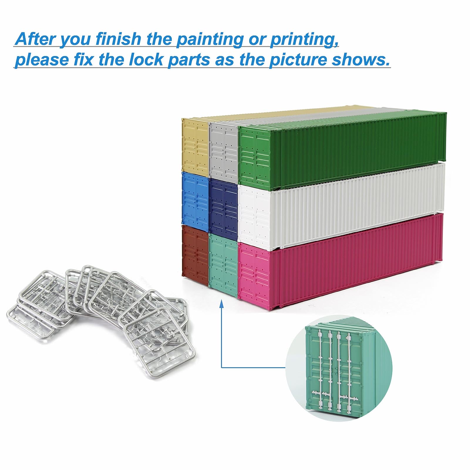 C8745 9pcs HO Scale 1:87 45ft Pure Color Shipping Containers