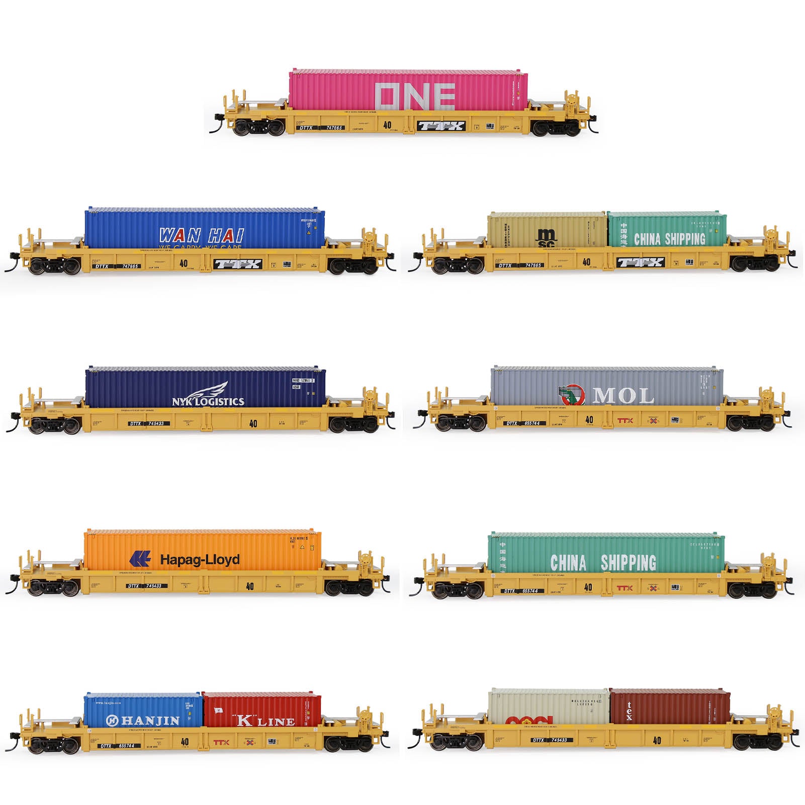 C8749M One Set HO Scale 1:87 40ft Well Car with 40ft or 20ft Container