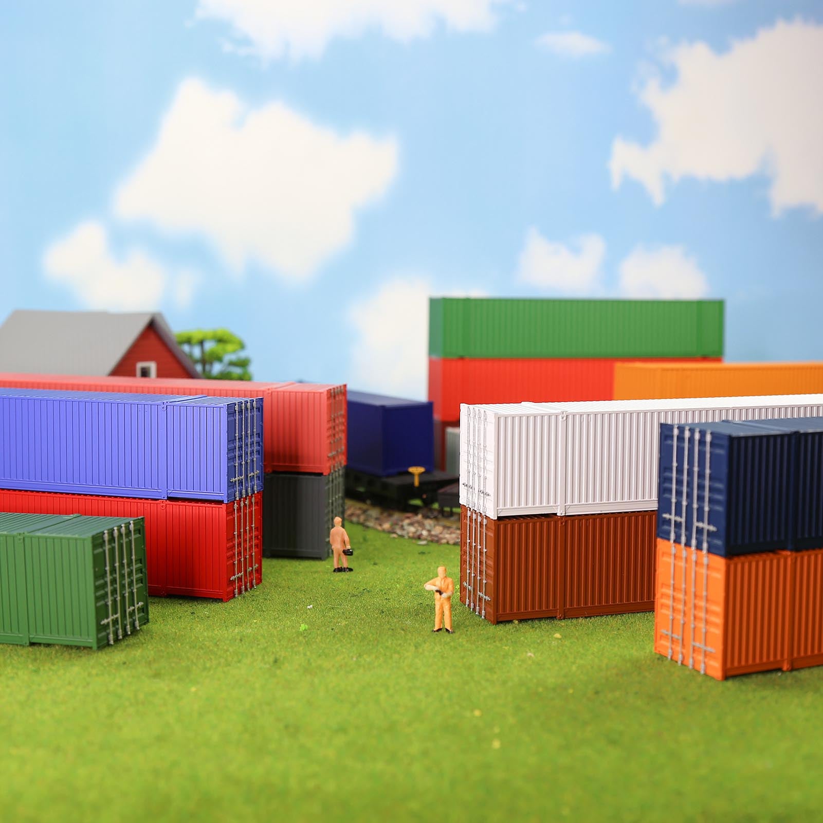 C8753 9pcs HO Scale 1:87 53ft Pure Color Shipping Container