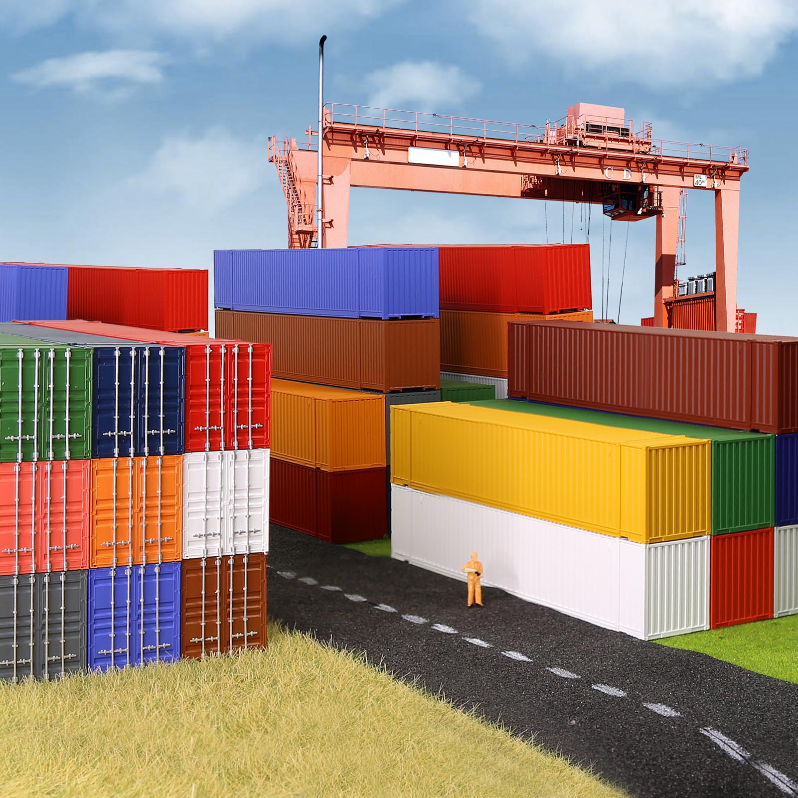 C8753 9pcs HO Scale 1:87 53ft Pure Color Shipping Container
