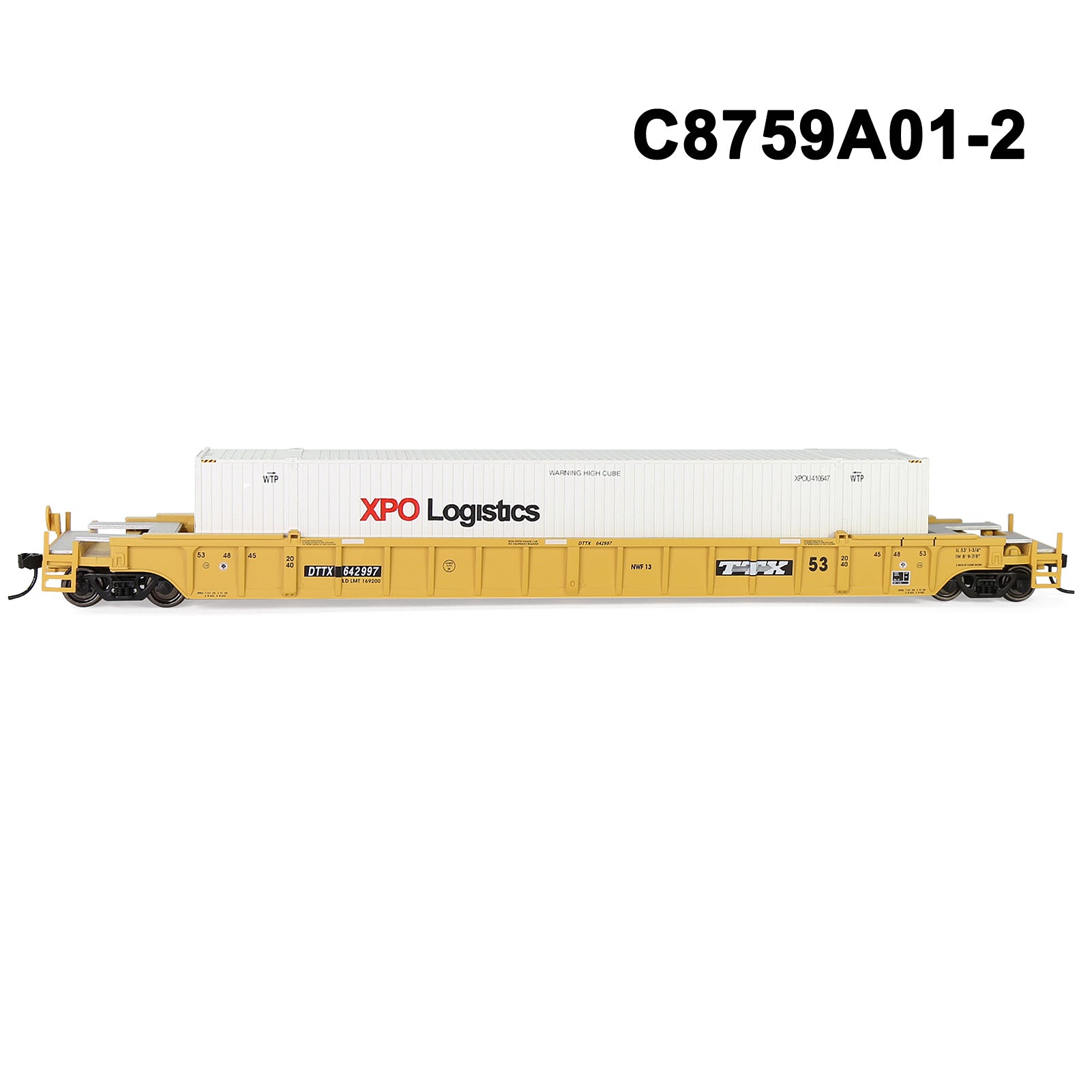 C8759M One Set HO Scale 1:87 53' Well Car Low Side Flat Car with Containers