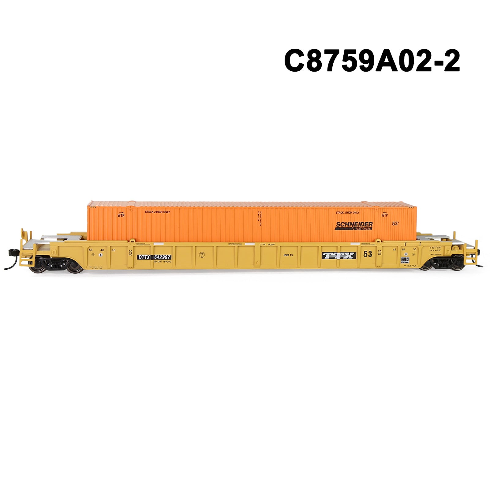C8759M One Set HO Scale 1:87 53' Well Car Low Side Flat Car with Containers
