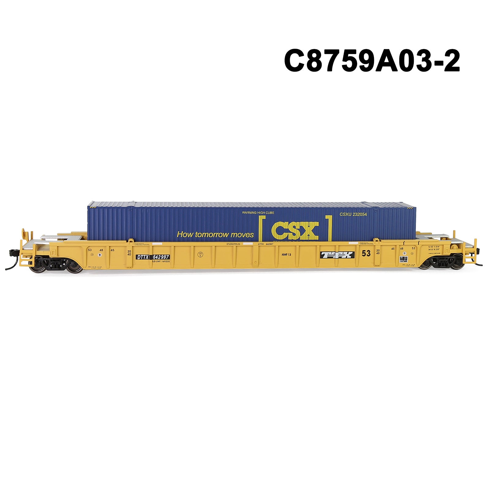 C8759M One Set HO Scale 1:87 53' Well Car Low Side Flat Car with Containers