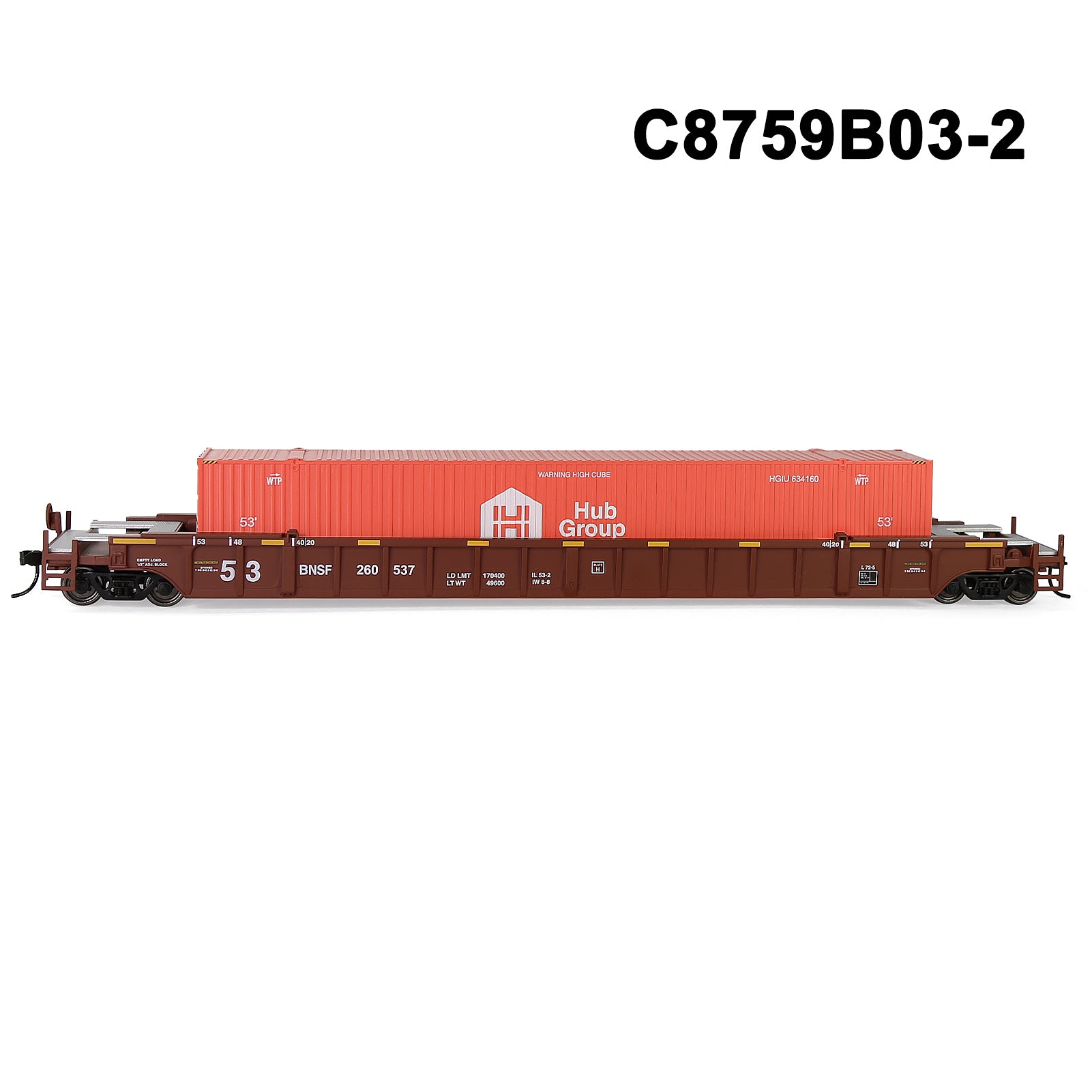 C8759M One Set HO Scale 1:87 53' Well Car Low Side Flat Car with Containers