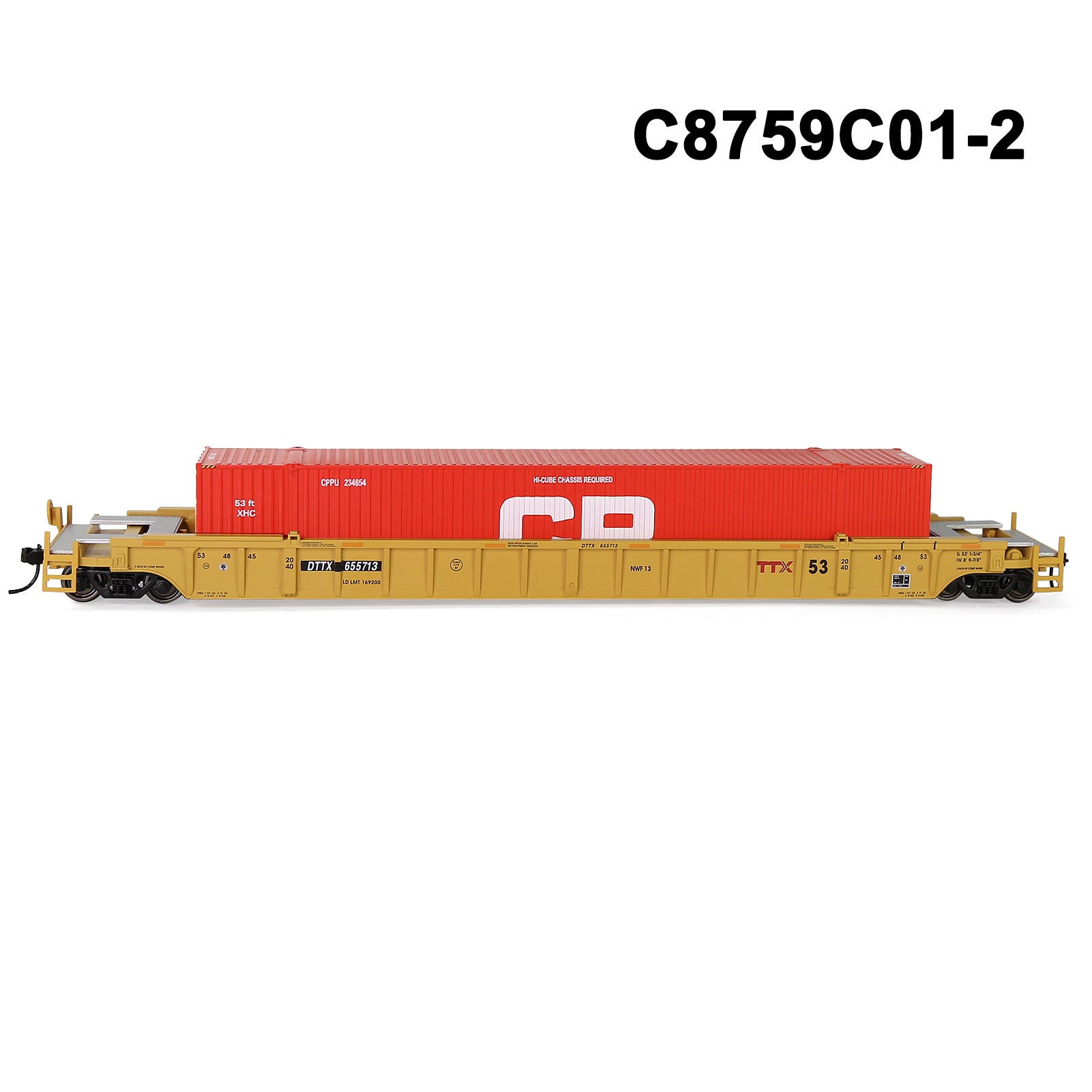 C8759M One Set HO Scale 1:87 53' Well Car Low Side Flat Car with Containers