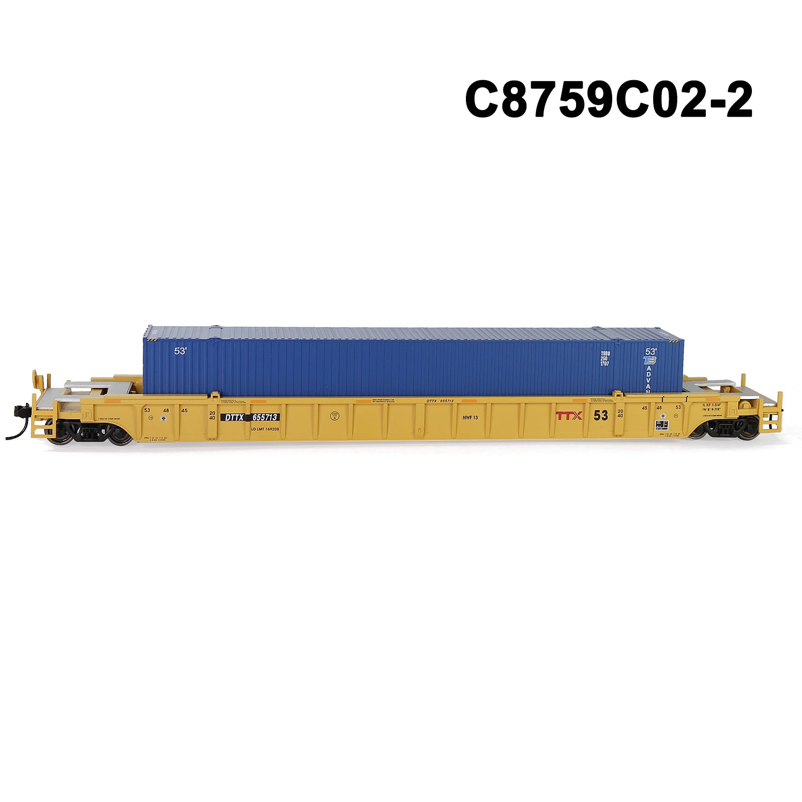 C8759M One Set HO Scale 1:87 53' Well Car Low Side Flat Car with Containers