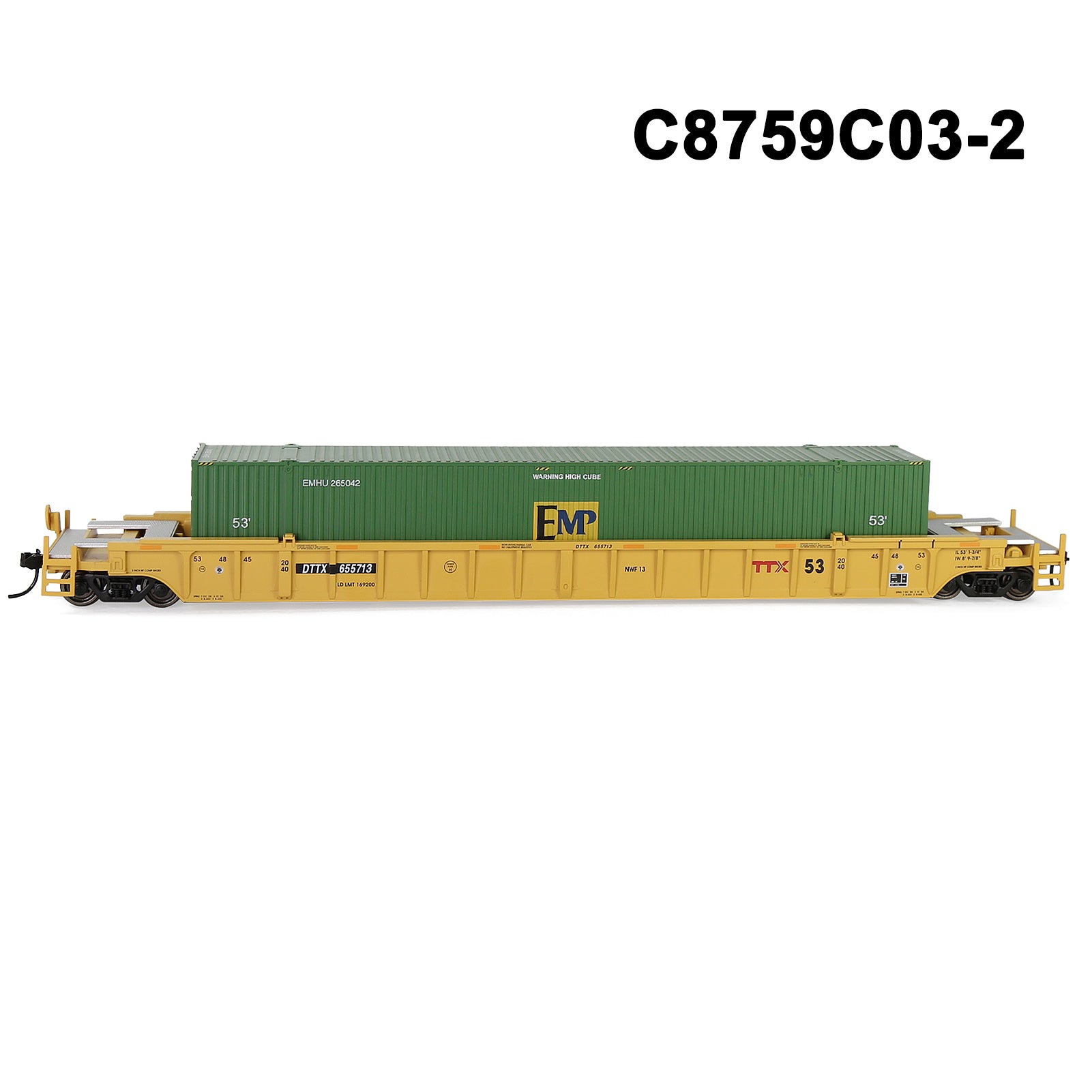 C8759M One Set HO Scale 1:87 53' Well Car Low Side Flat Car with Containers