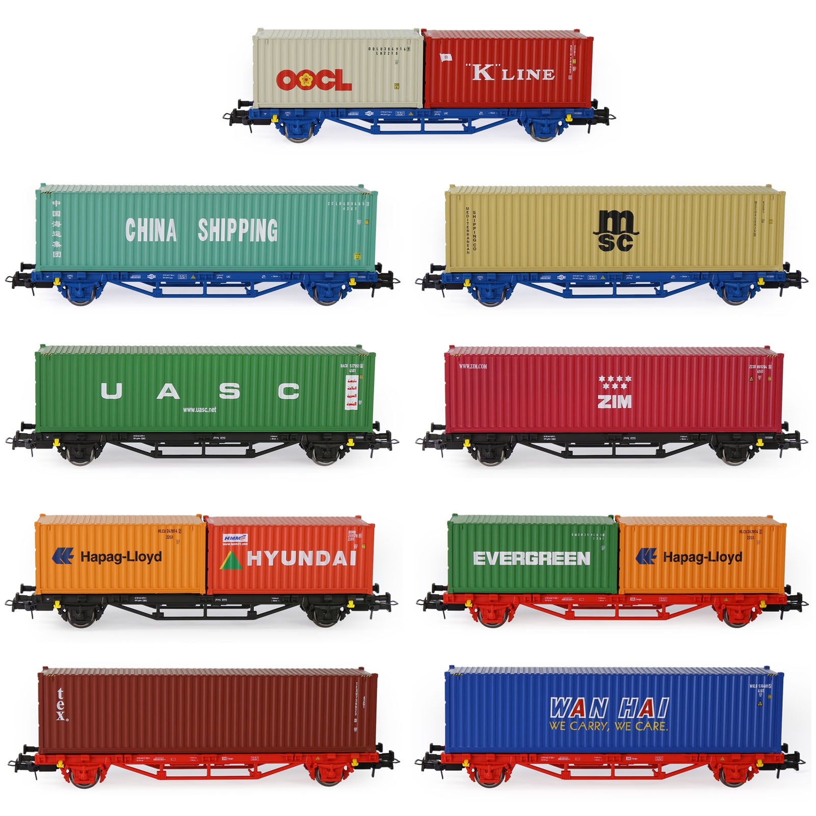 C8761M One set HO Scale 1:87 Model Flat Wagon with Containers