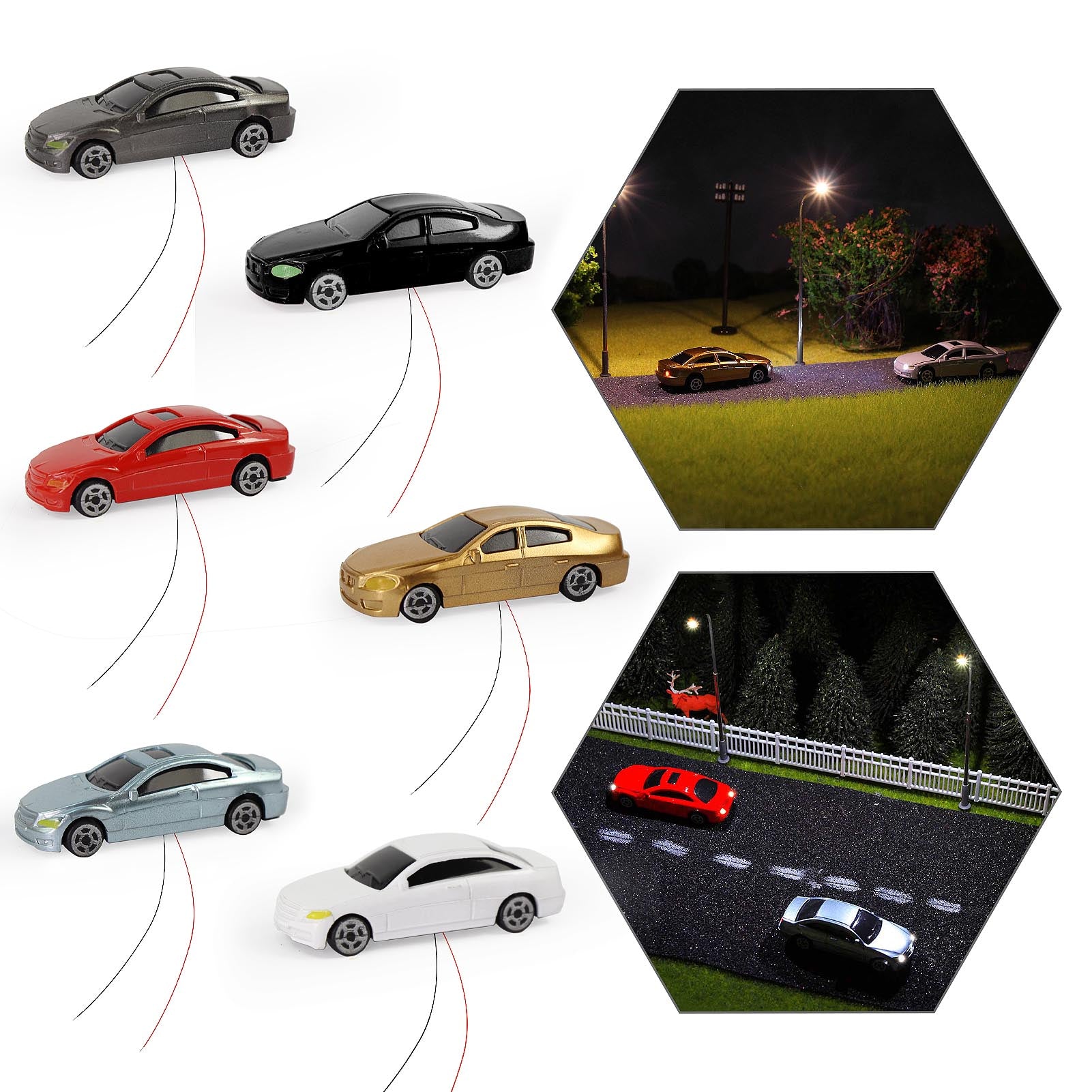 EC100 12pcs HO Scale 1:87 Head Rear Lighted Model Cars 12V