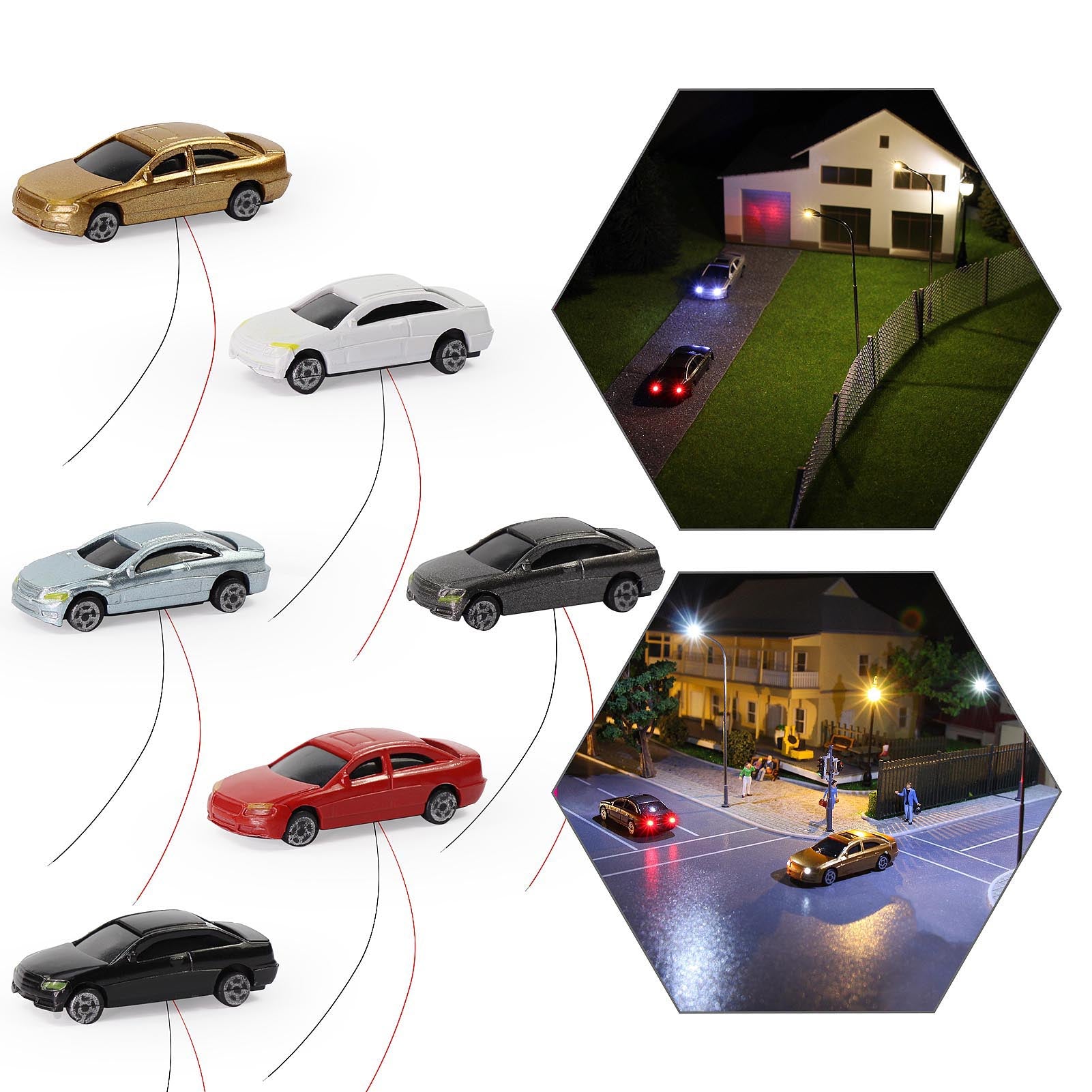 EC150 8pcs N Scale 1:160 Head Lighted Model Car 12V