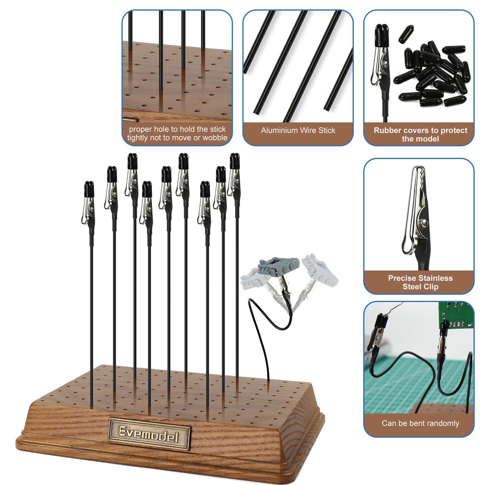 GJJC16 Metal Bendable Alligator Clip Wooden Base with Rubber Cover Airbrush Painting Tools Kit