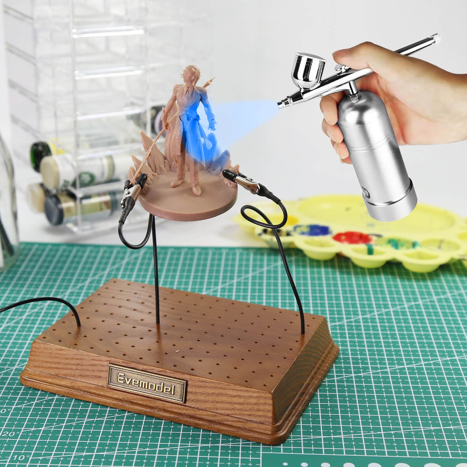 GJJC16 Metal Bendable Alligator Clip Wooden Base with Rubber Cover Airbrush Painting Tools Kit