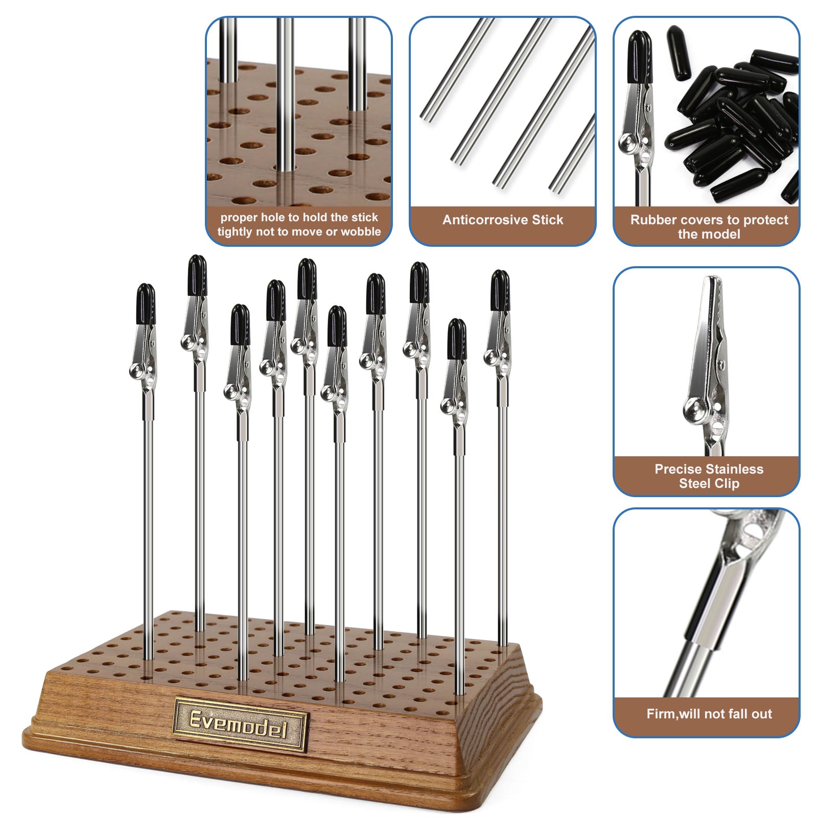 GJJC17AB Metal Alligator Clip Stick Set with Wooden Base Painting Airbrush Tools