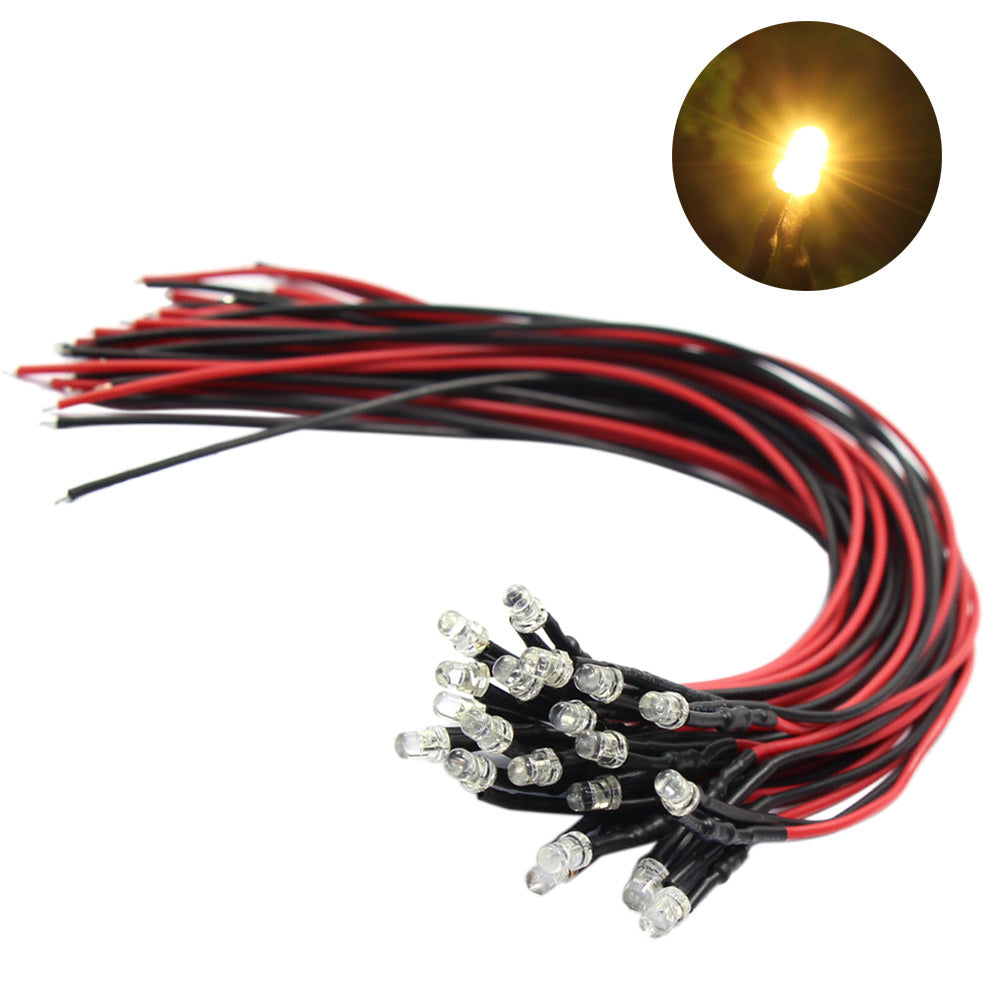 L123 20pcs Pre-wired 3mm LED Lamp Light 30cm Clear Wire