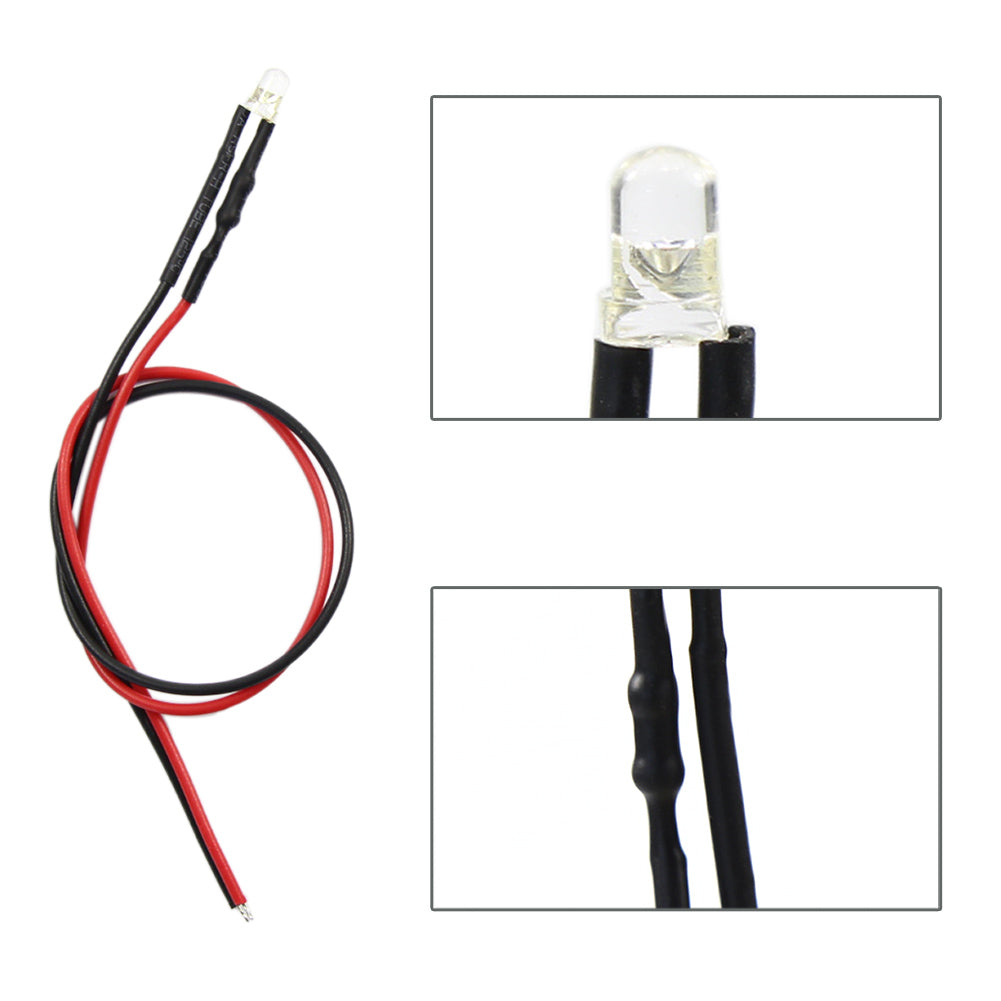 L123 20pcs Pre-wired 3mm LED Lamp Light 30cm Clear Wire