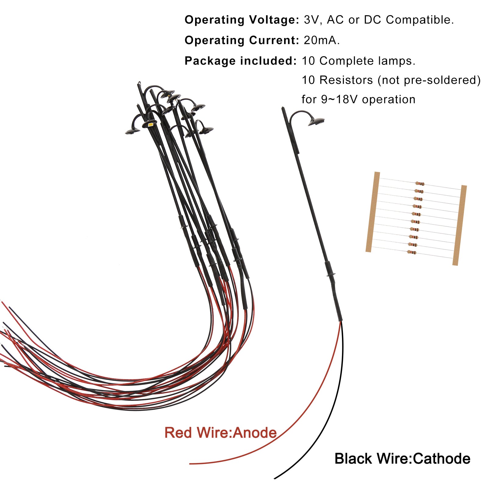 L604 10pcs HO OO Scale 1:87 Street Lights 75mm Warm White LED Lamps