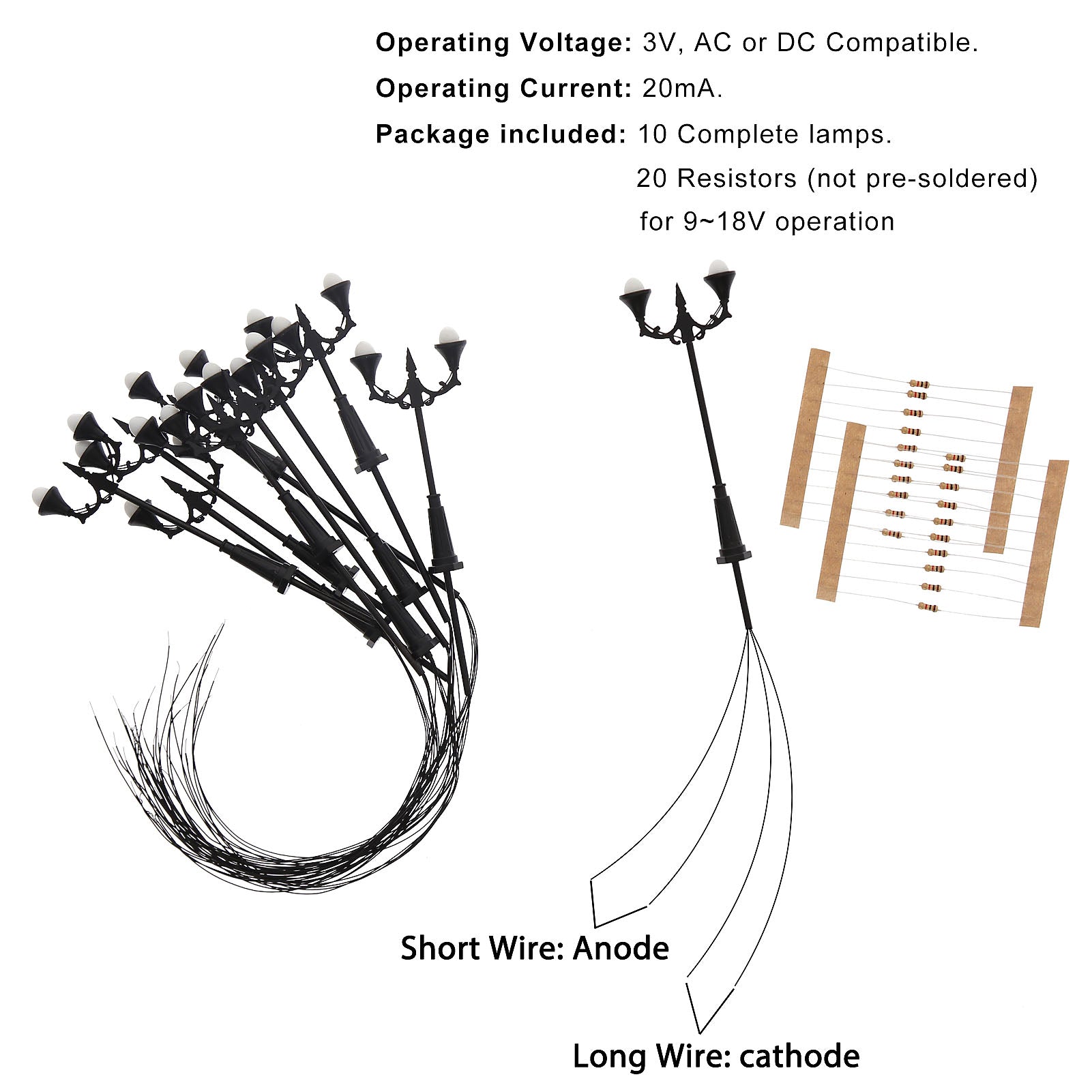LFT16OOWM 10pcs OO/HO Scale 1:75 Lamps Street Light LED