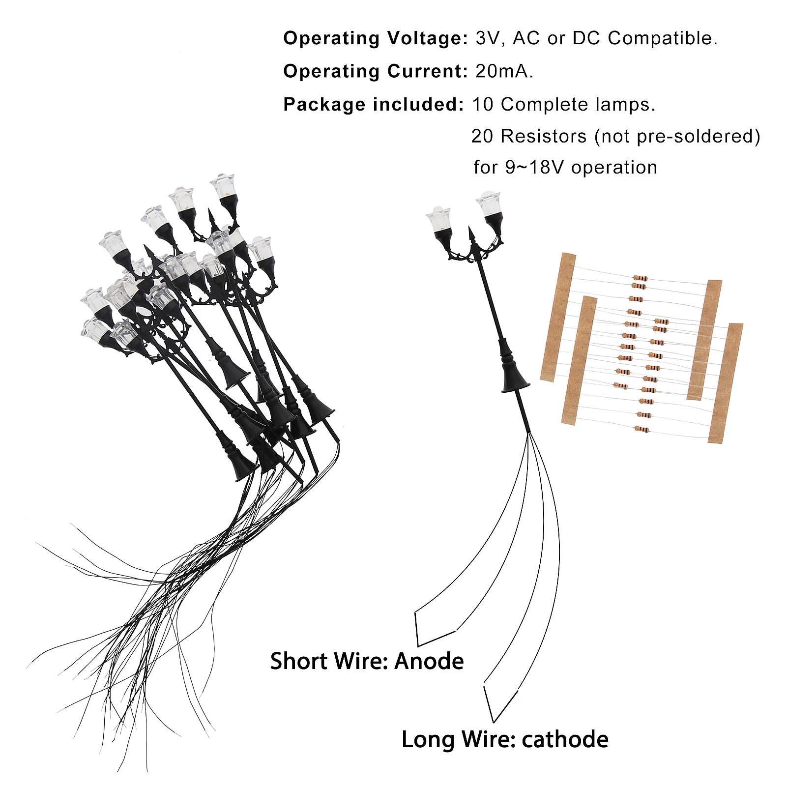 LFT18OOWM 10pcs OO/HO Scale 1:75 Lamps Street Light LED