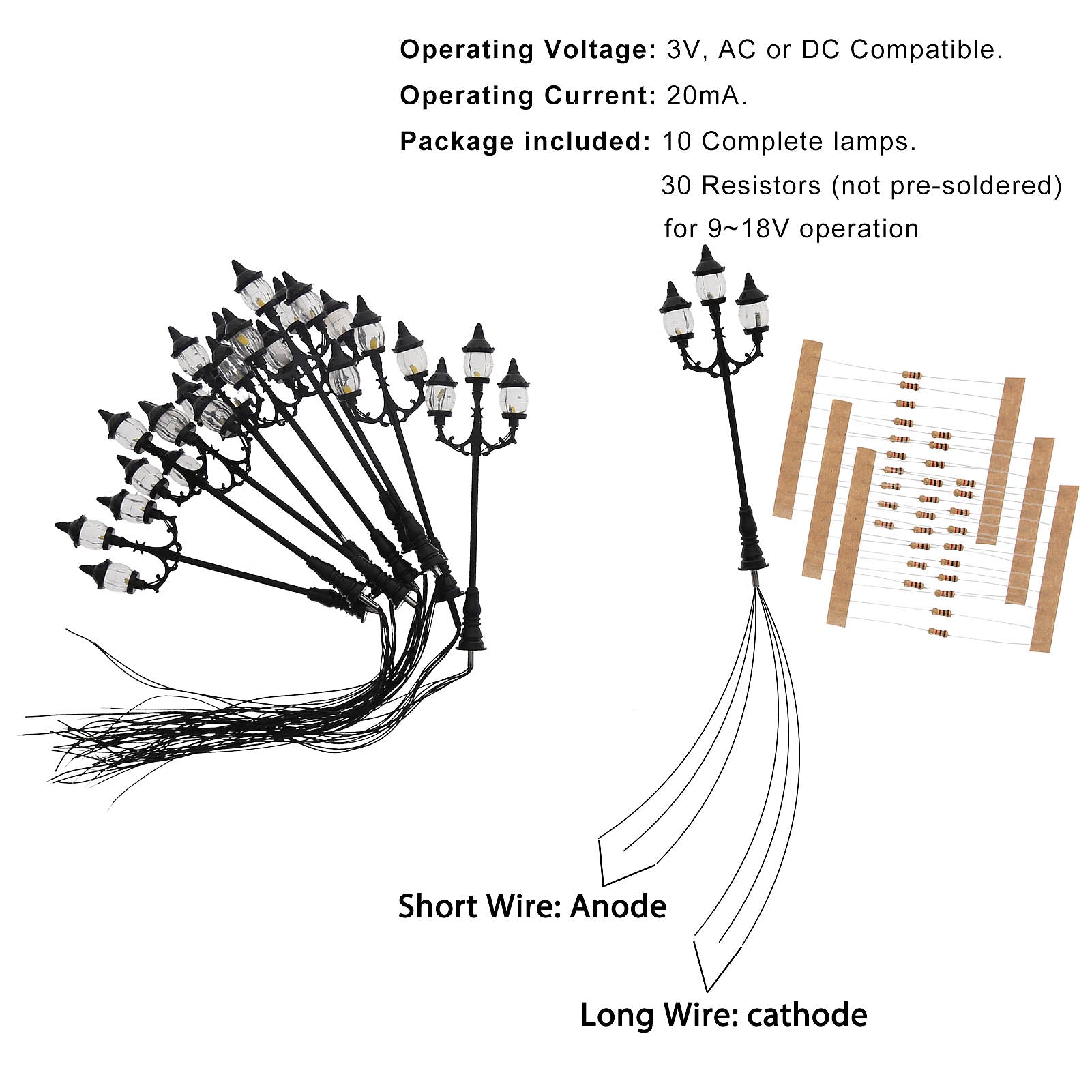 LFT19OOWM 10pcs OO/HO Scale 1:75 Lamps Street Light LED
