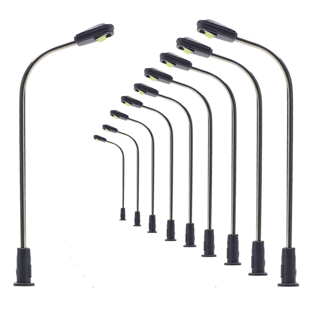 Lot De 10 Lampadaires LED Pour Maquette Ferroviaire H0 (1:87) - 9.3 Cm, 3V - Éclairage Pour Réseau De Train Miniature