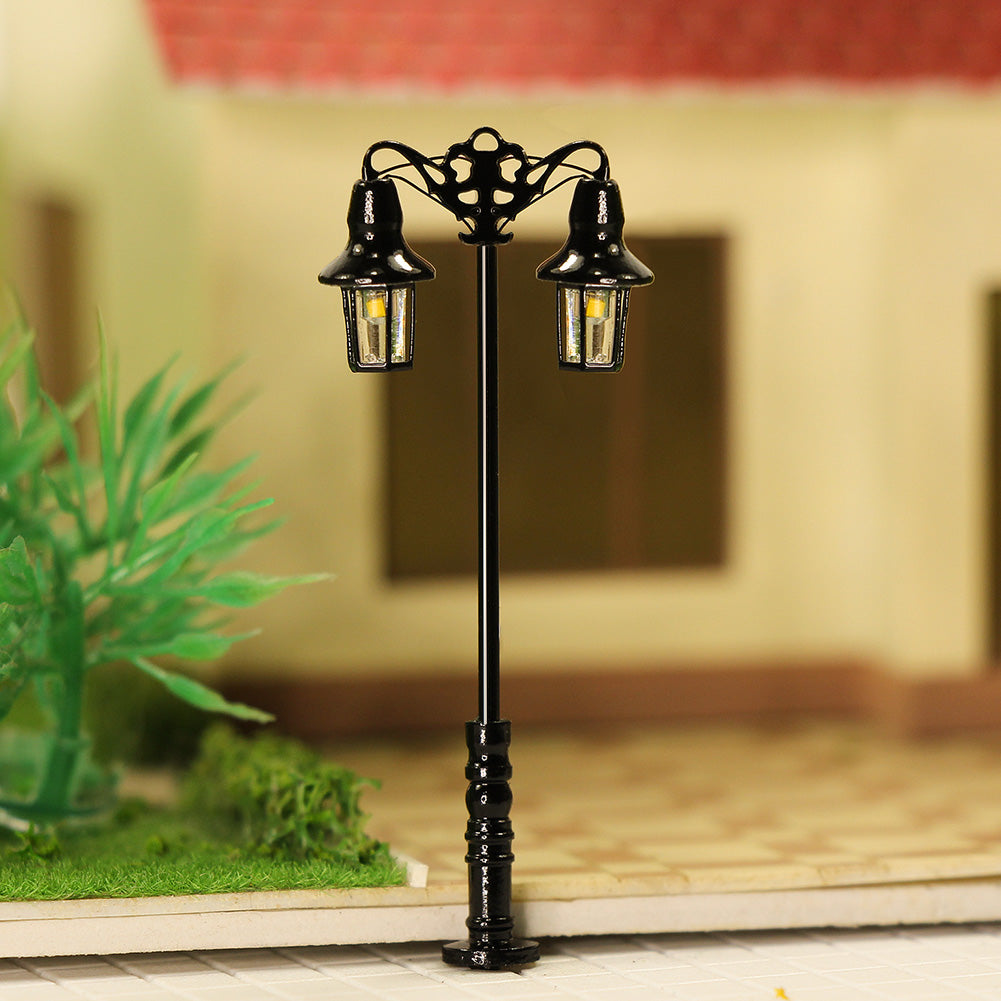 LQS76 5pcs HO N Scale Street Light Two-head LED Lamp