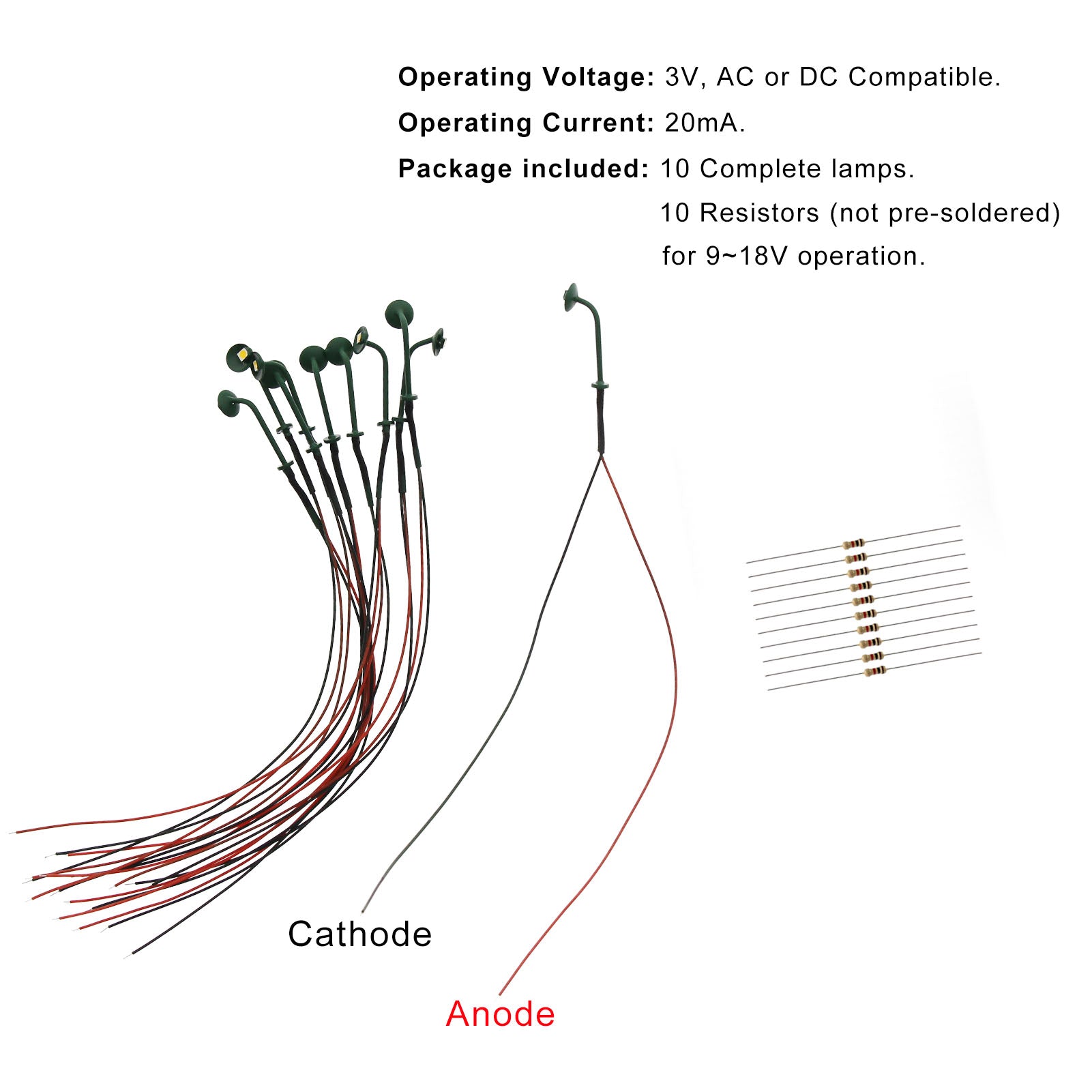 LSL16 10pcs HO Scale 1:87 Hanging Lamp Goose Neck Light LED