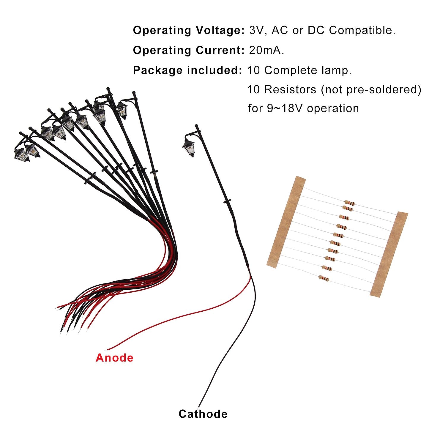 LYM11 10pcs HO Scale 1:87 Lamppost Street Light