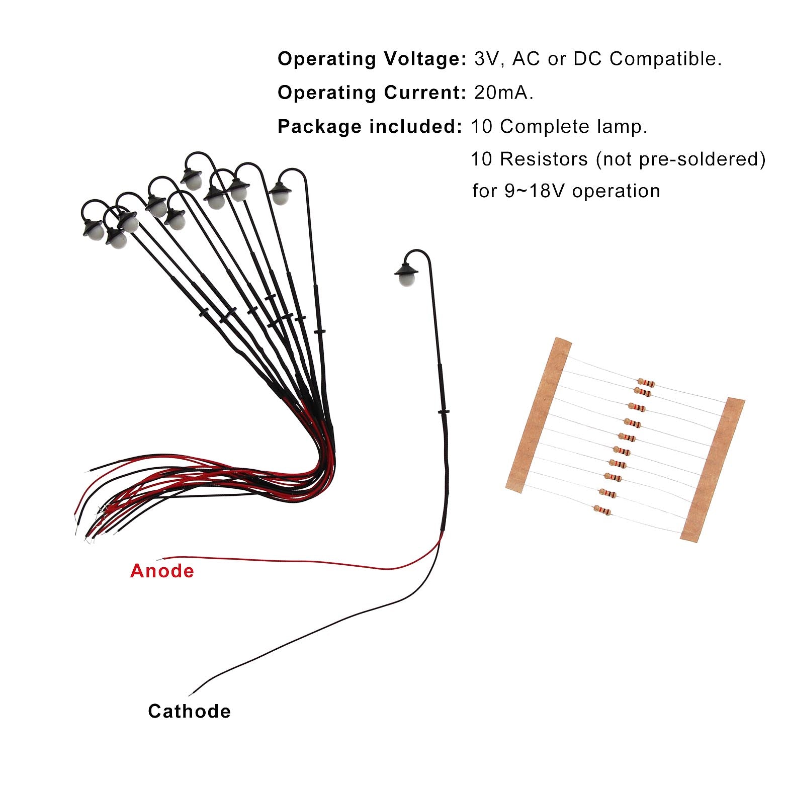 LYM12 10pcs HO Scale 1:87 Model Street Light Lamps LEDs 55mm