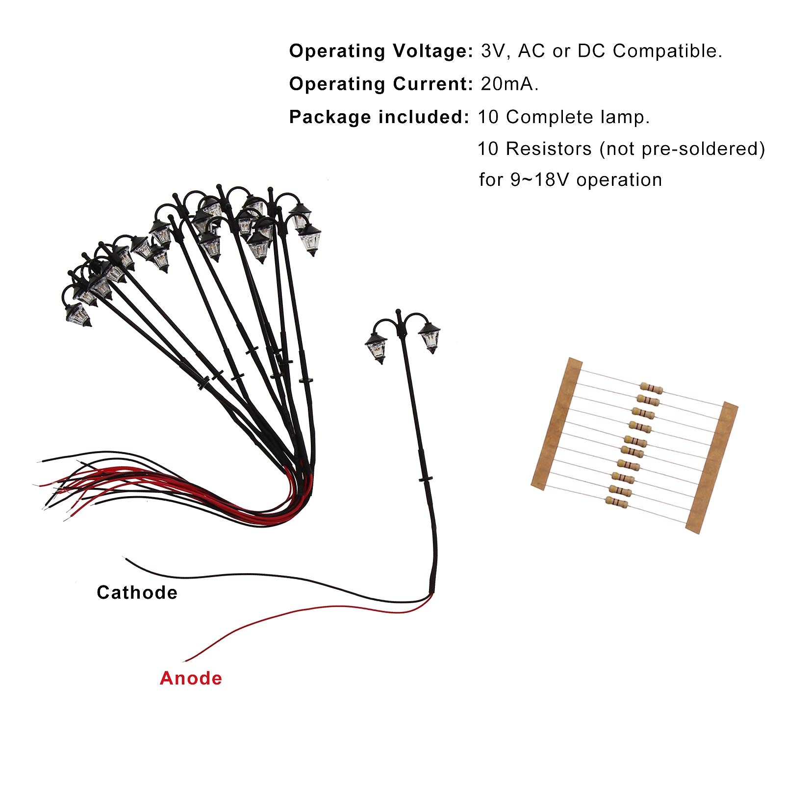 LYM18 10pcs HO Scale 1:87 Street Light Lamp Warm LED