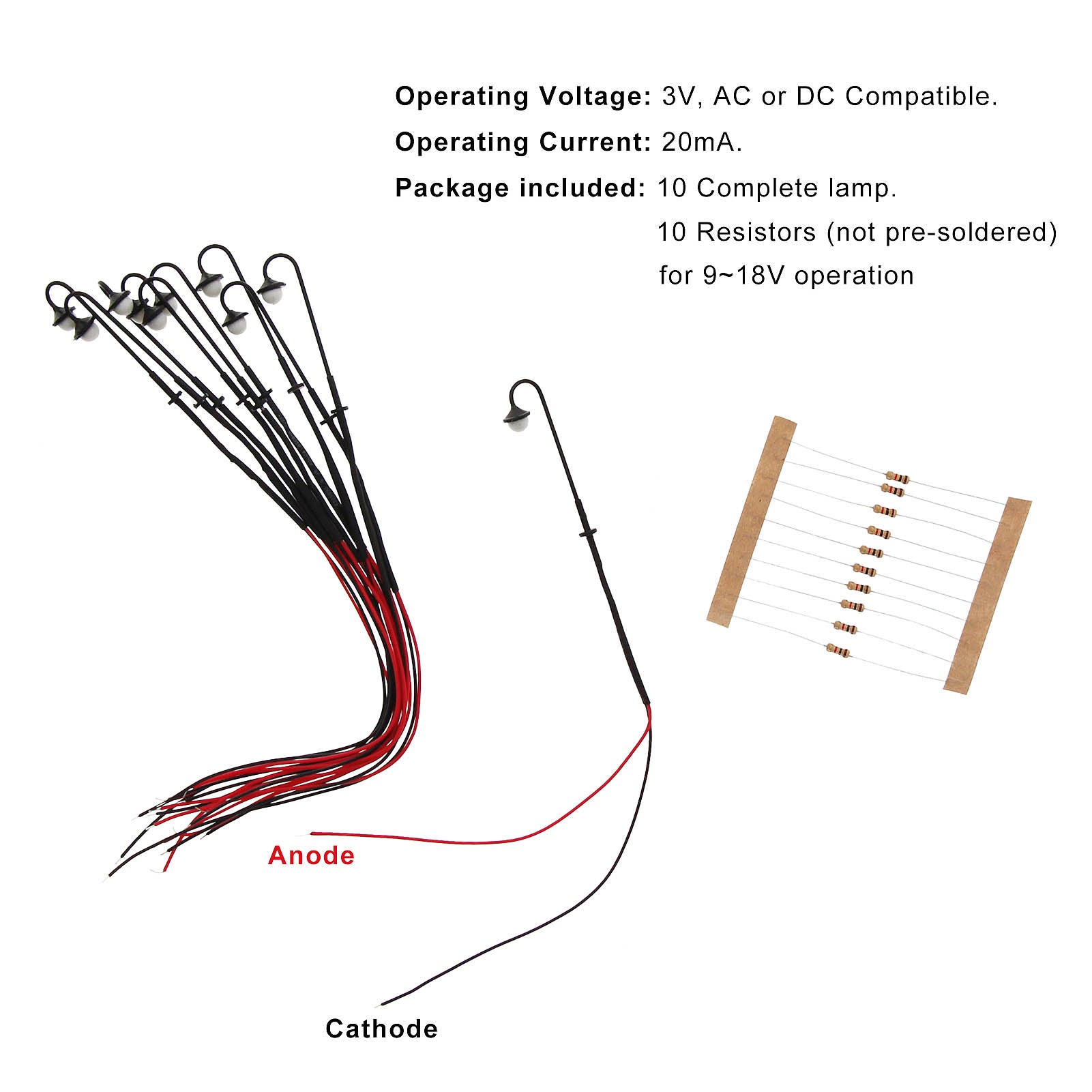 LYM25 10pcs N/TT Scale 1:160 Lamppost Street Light LED