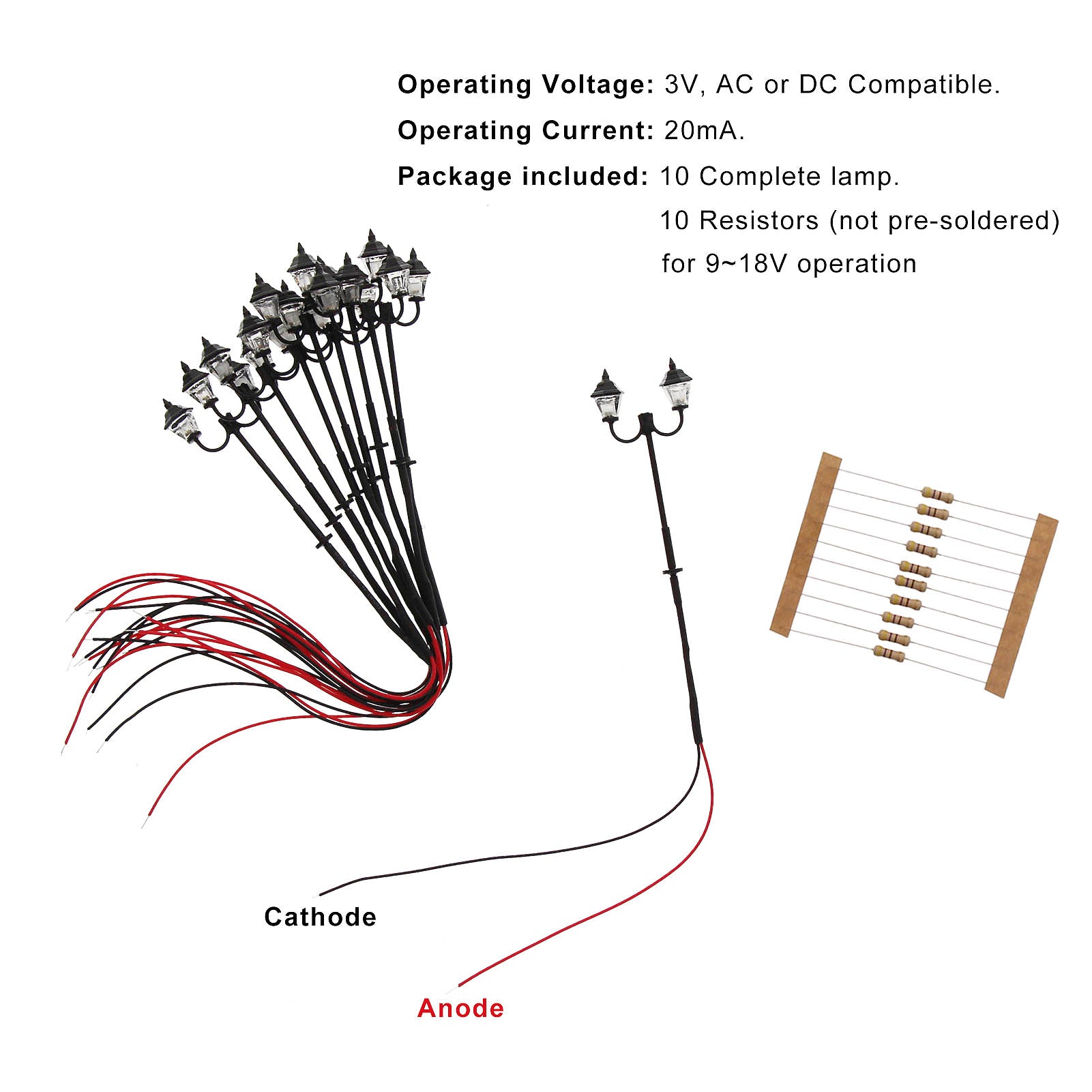 LYM26 10pcs HO Scale 1:87 Two-heads Lamp Street Light