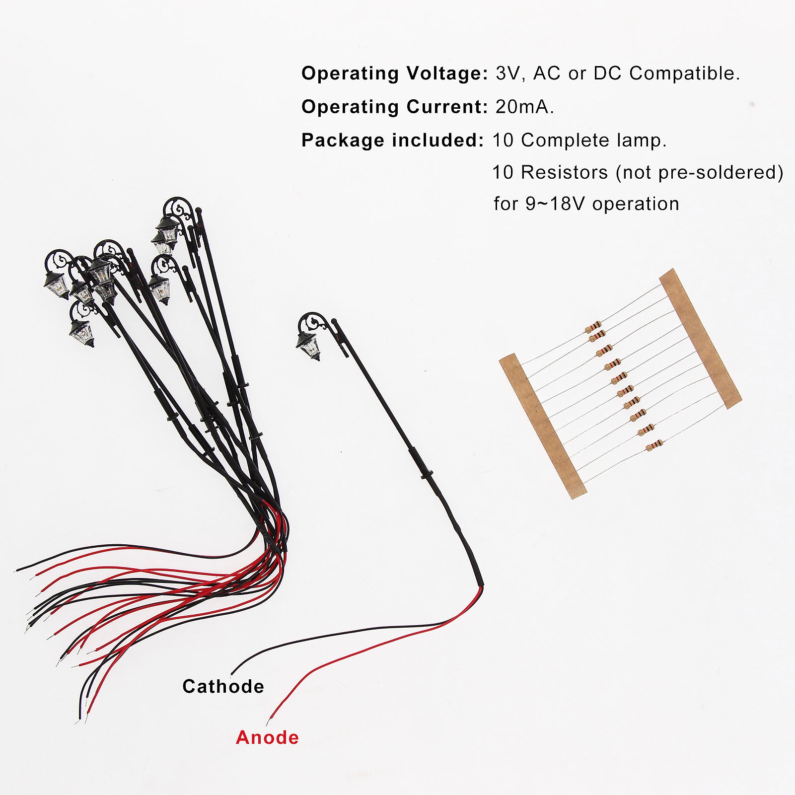 LYM37 10pcs HO/OO Scale 1:87 Lamp Post Street Light LED
