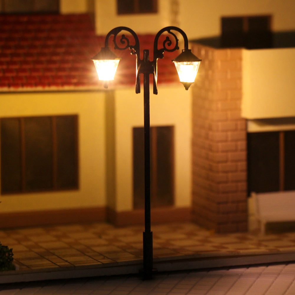 LYM61 5pcs HO Scale 1:87 Street Lgiht Lamp Two-Heads