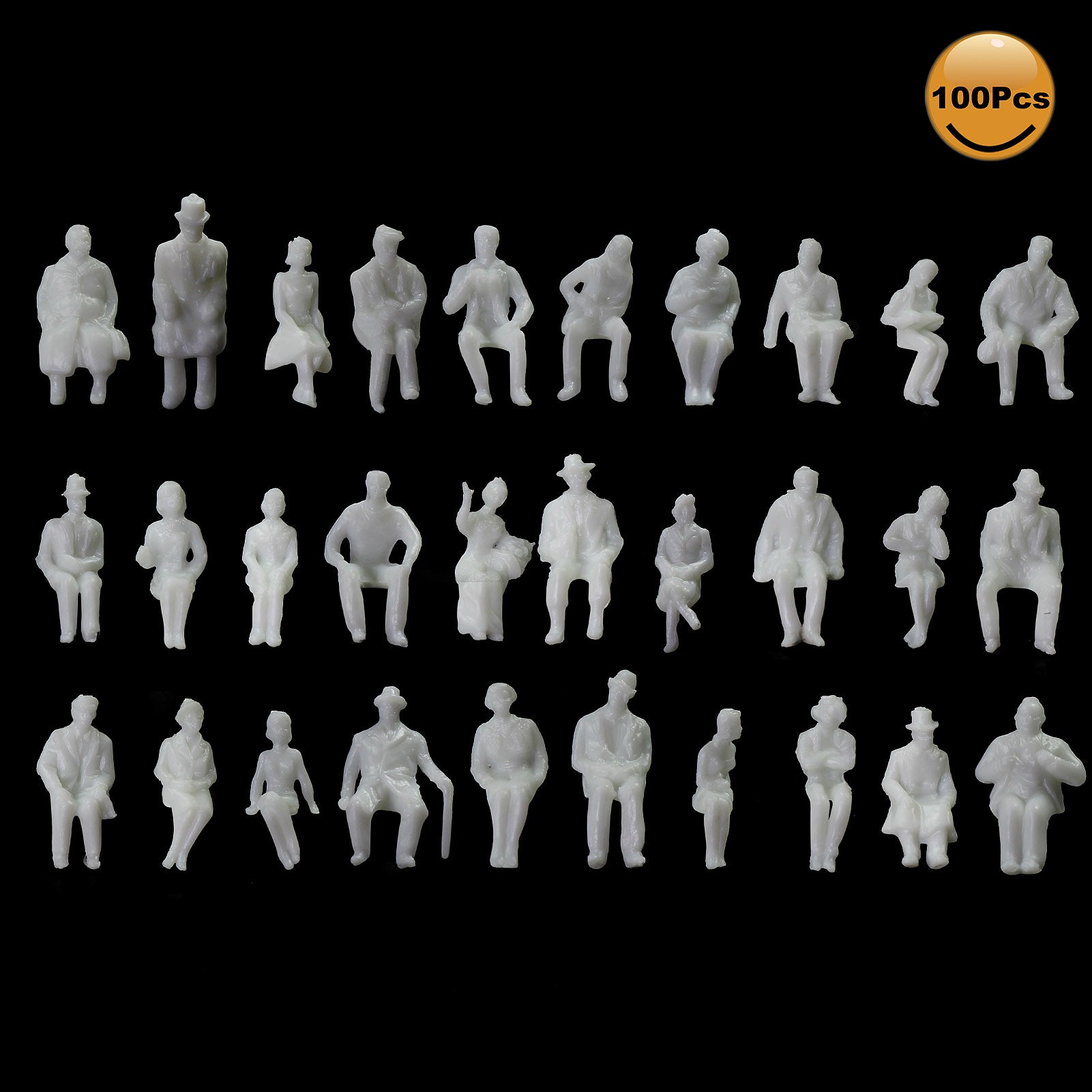 P8706B 100pcs HO Scale 1:87 Sitting Unpainted White Figure