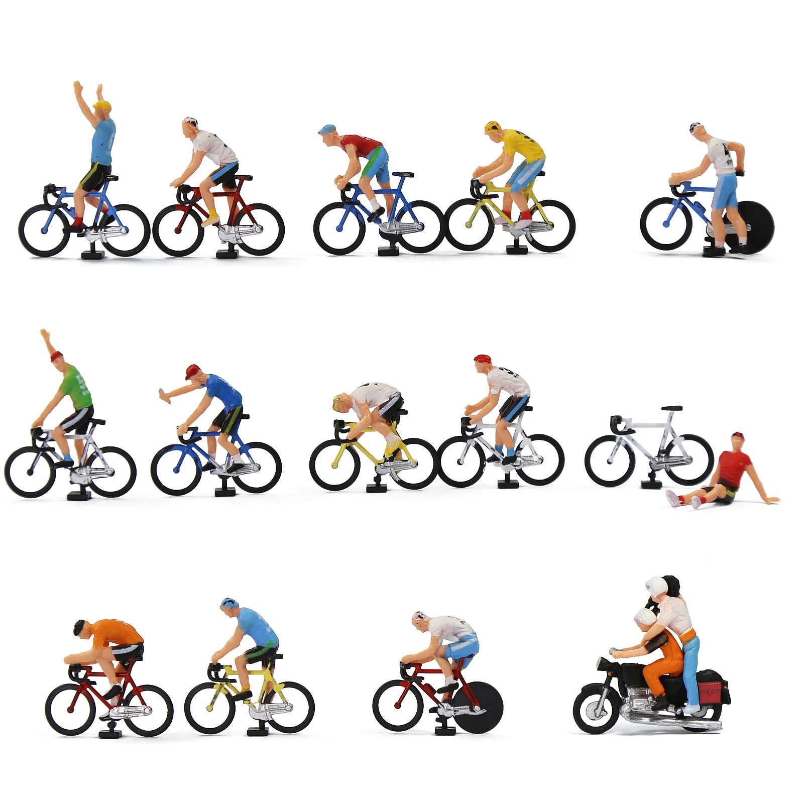 P8722 14 Sets HO Scale 1:87 Model Cyclist with Bicycle Motorcycle Bike Competition